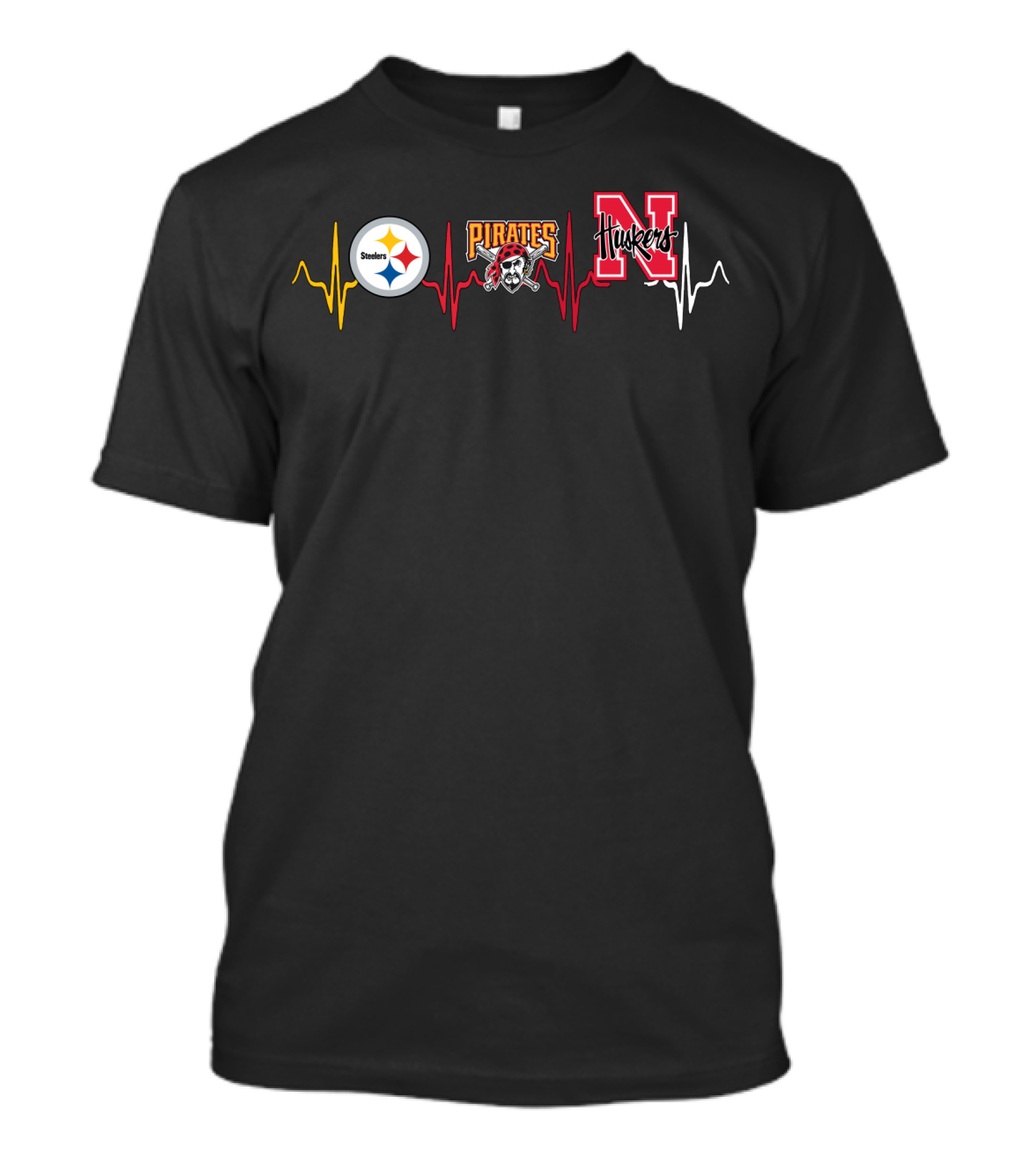 Steelers Pirates Huskers Heartbeat T-Shirt