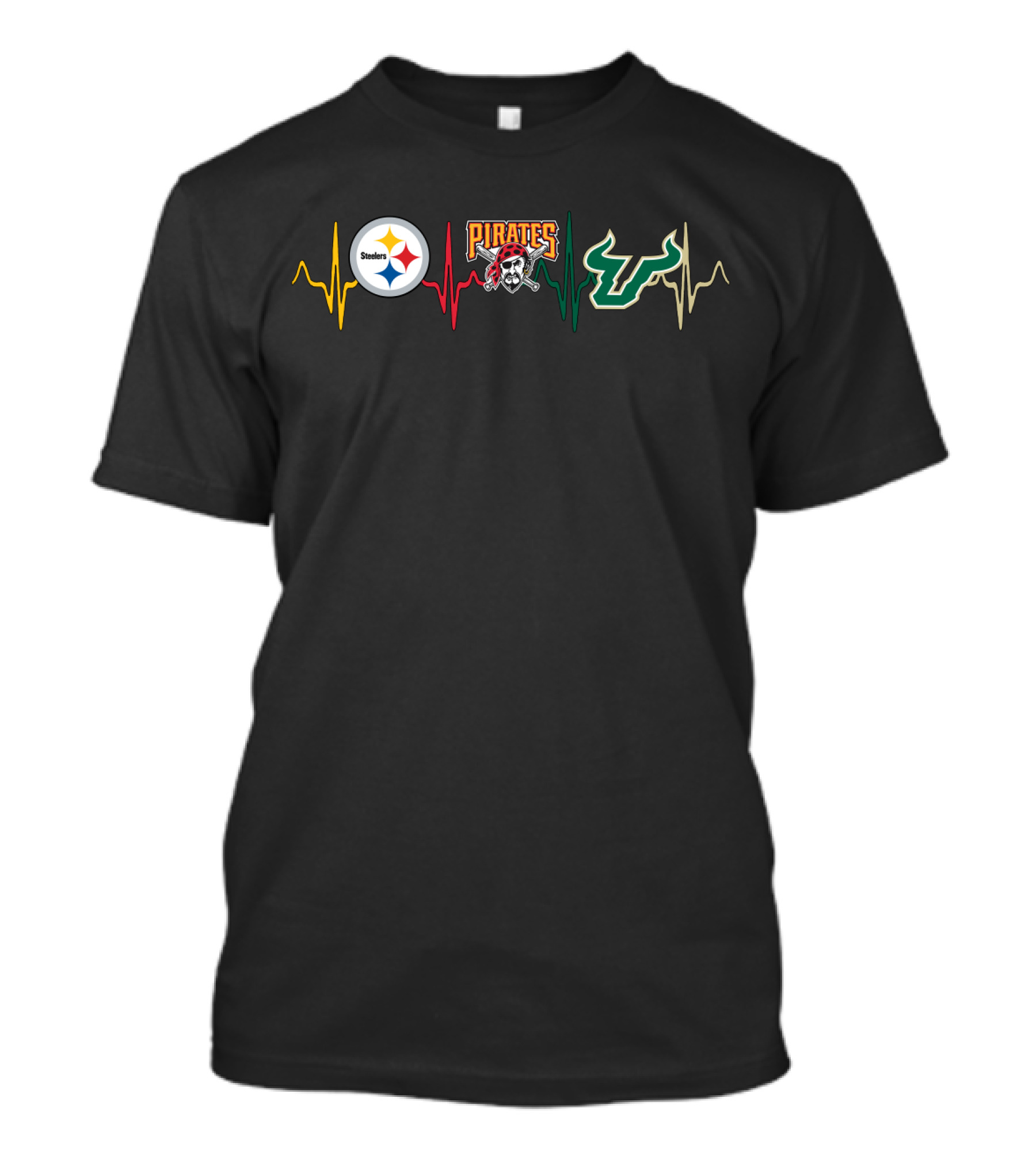 Steelers Pirates Usf Bulls Heartbeat Love Sfb T-Shirt