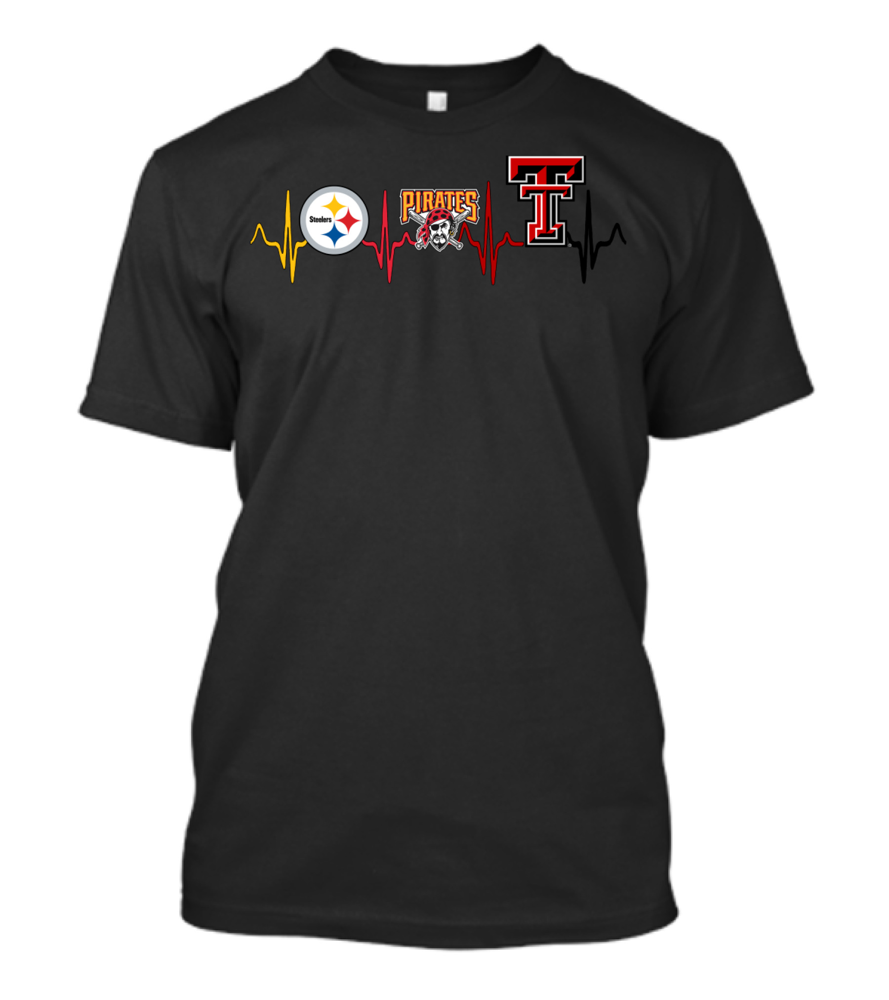 Love Steelers Pirates Texas Tech Red Raiders Heartbeat T-Shirt
