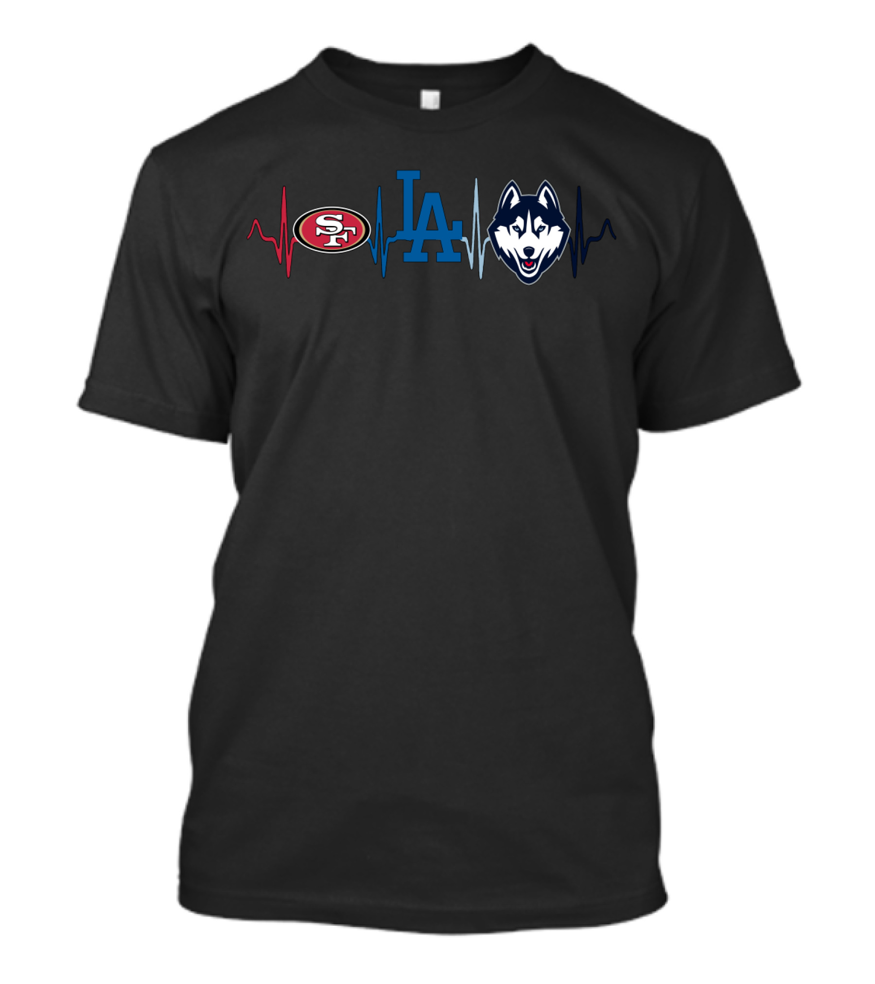 49ers Dodgers Huskies Heartbeat T-Shirt