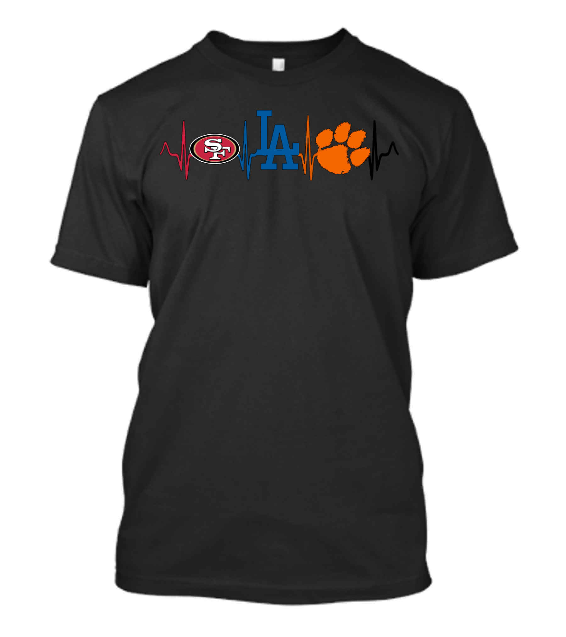 Love 49ers Dodgers La Tiger Paw Heartbeat T-Shirt