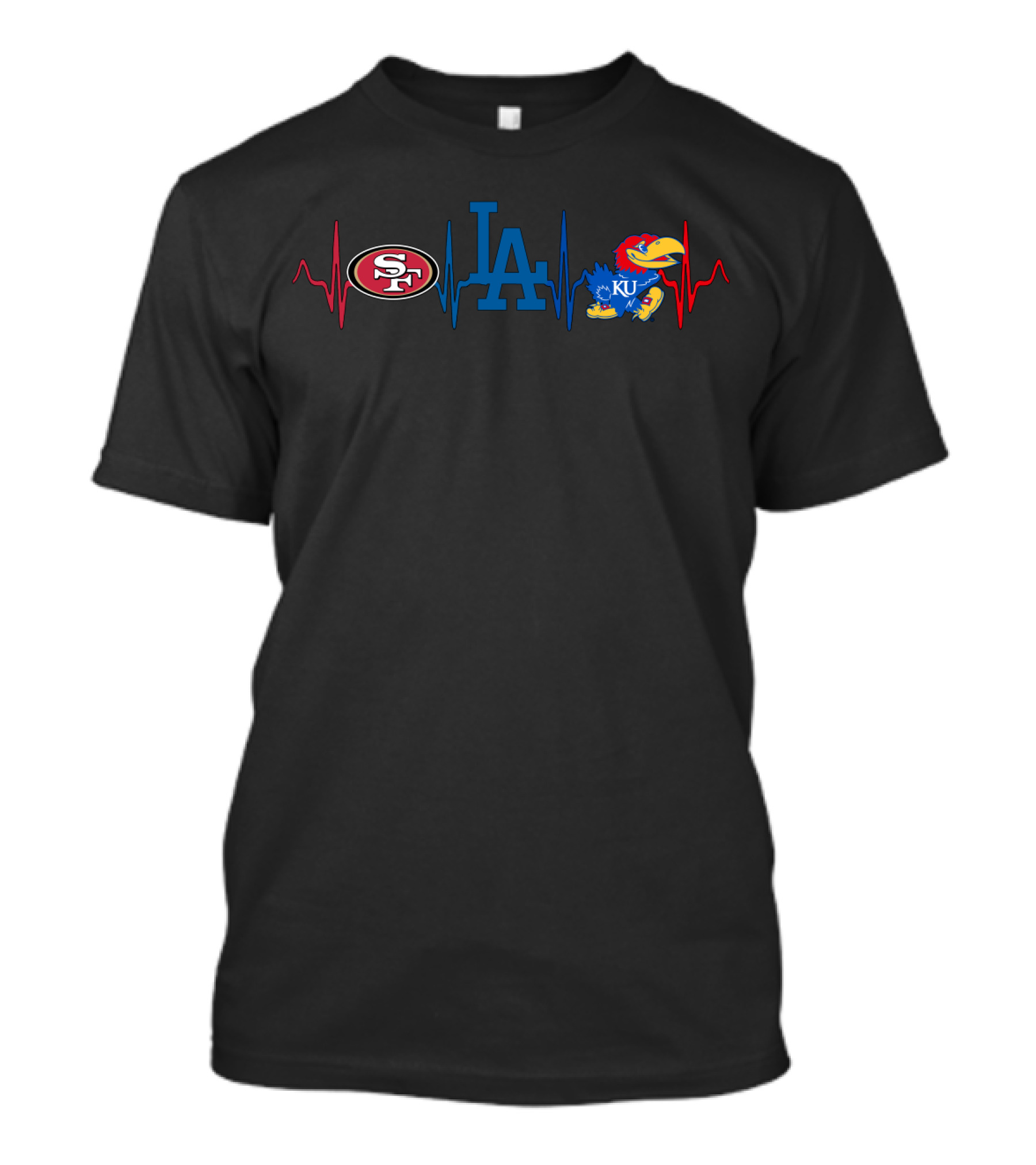 49ers Dodgers Ku Jayhawks Heartbeat T-Shirt