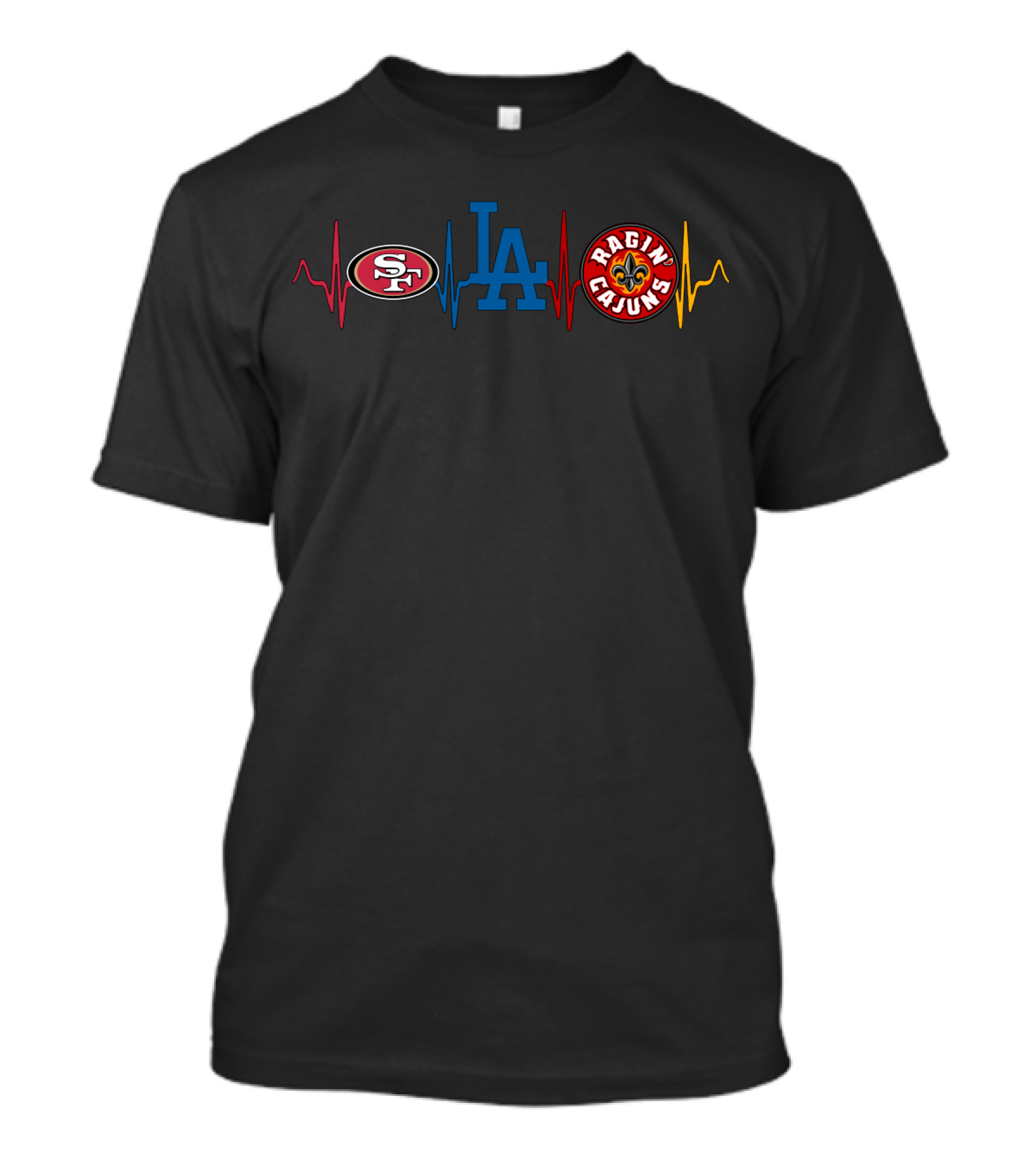 Love 49ers Dodgers Ragin Cajuns Lrc Heartbeat T-Shirt