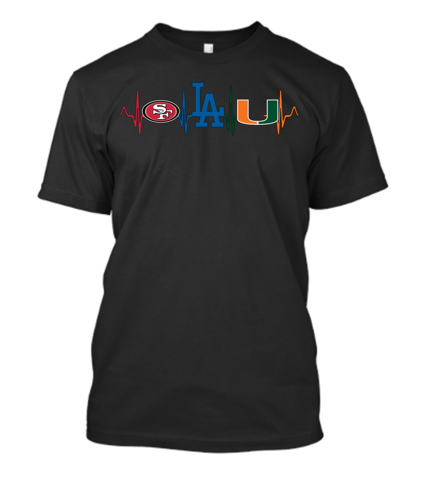 Love 49ers Dodgers Miami Hurricanes Heartbeat T-Shirt