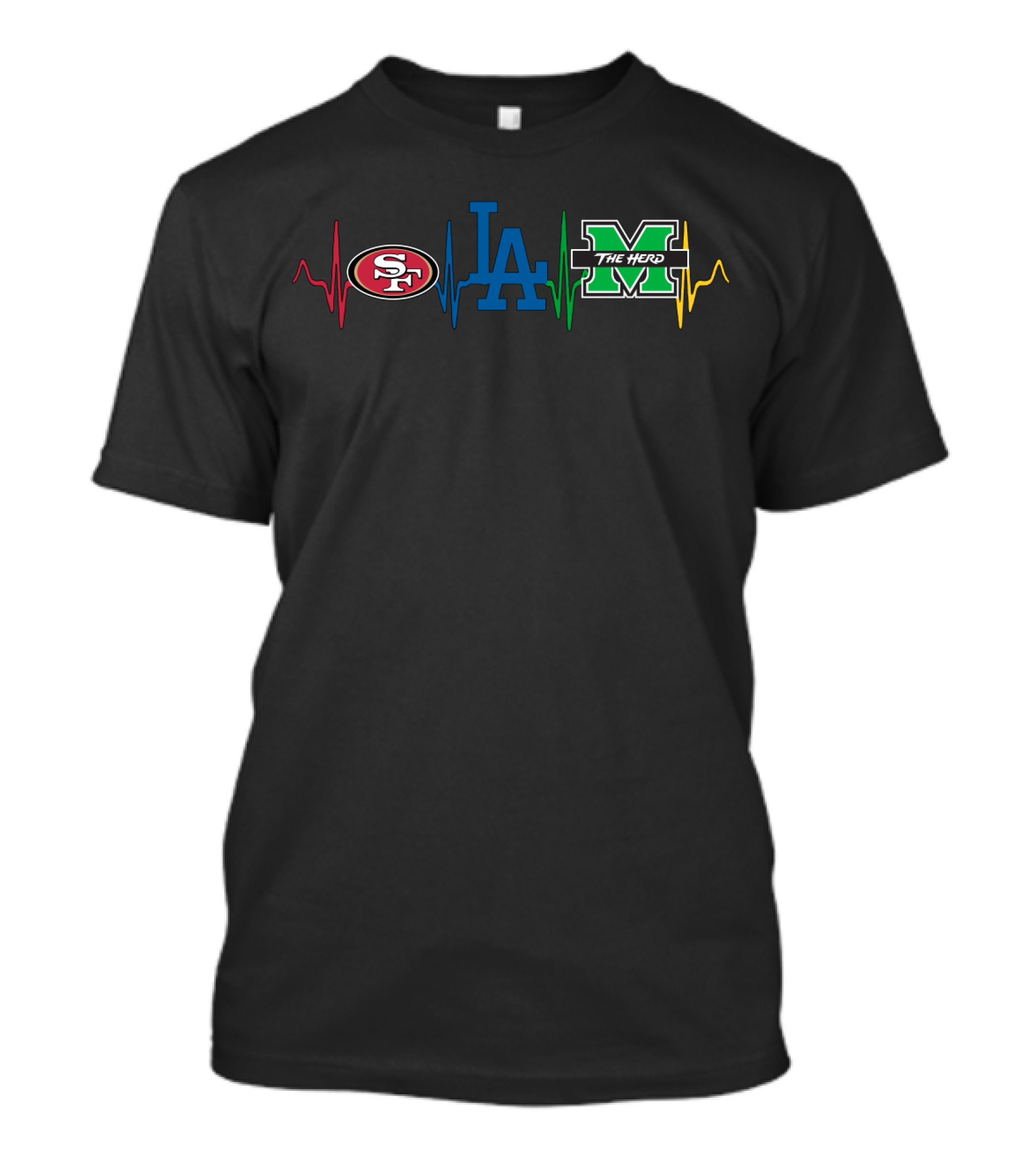 Love 49ers Dodgers Mth The Herd Heartbeat T-Shirt