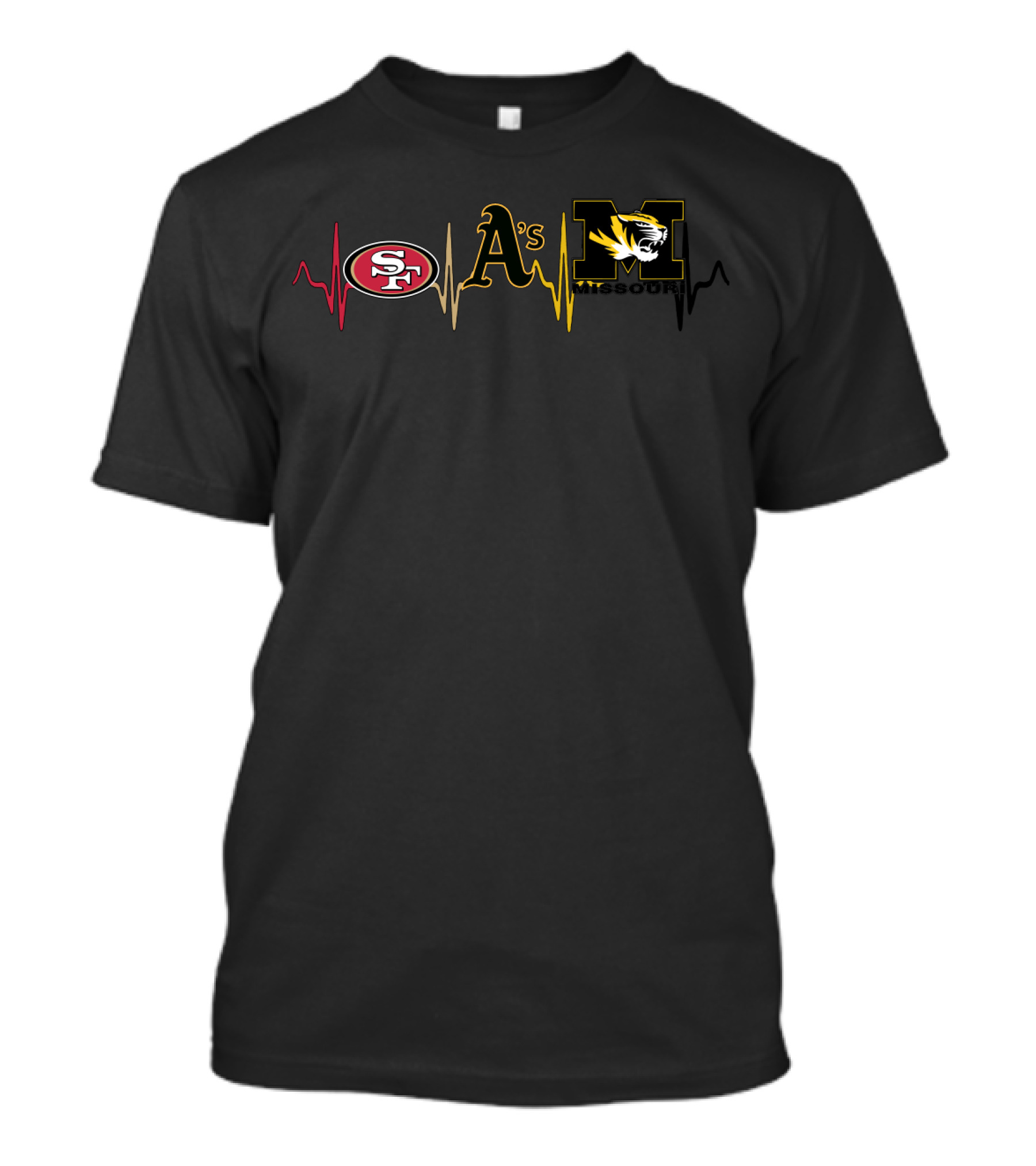 Love 49ers Athletics Missouri Tigers Heartbeat T-Shirt