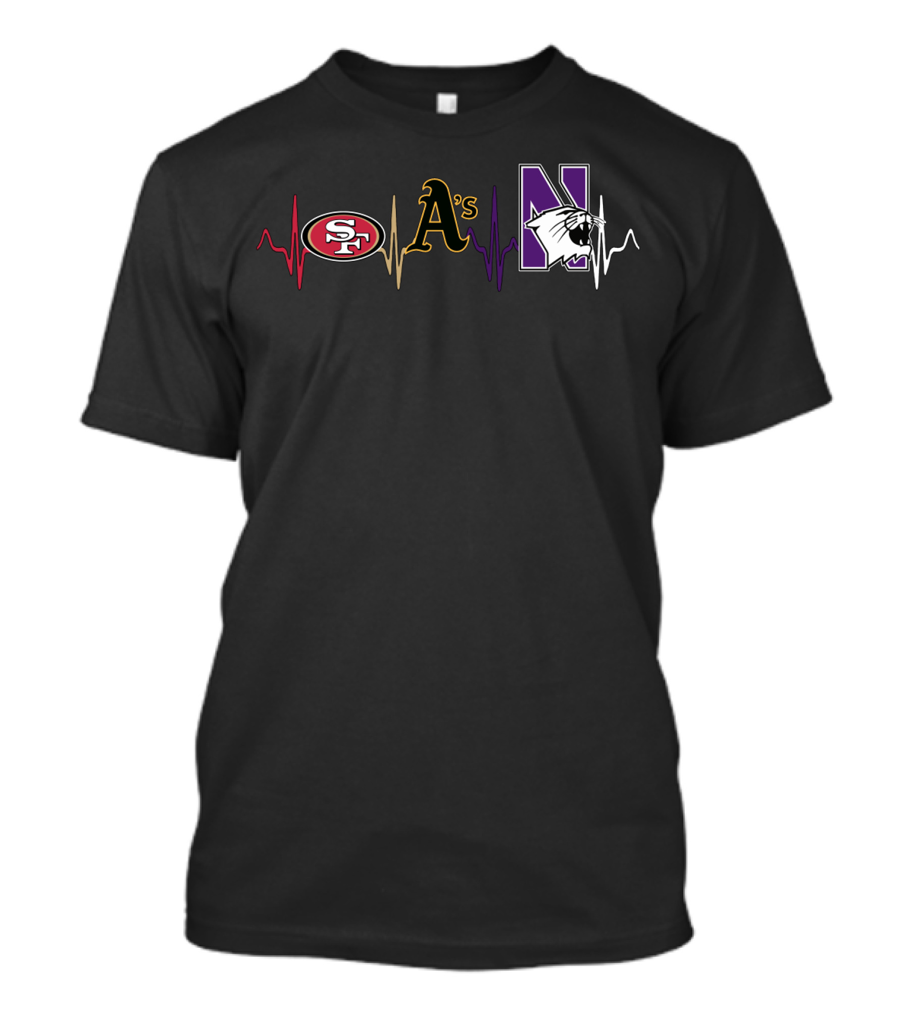 49ers A's Northwestern Wildcats Heartbeat T-Shirt