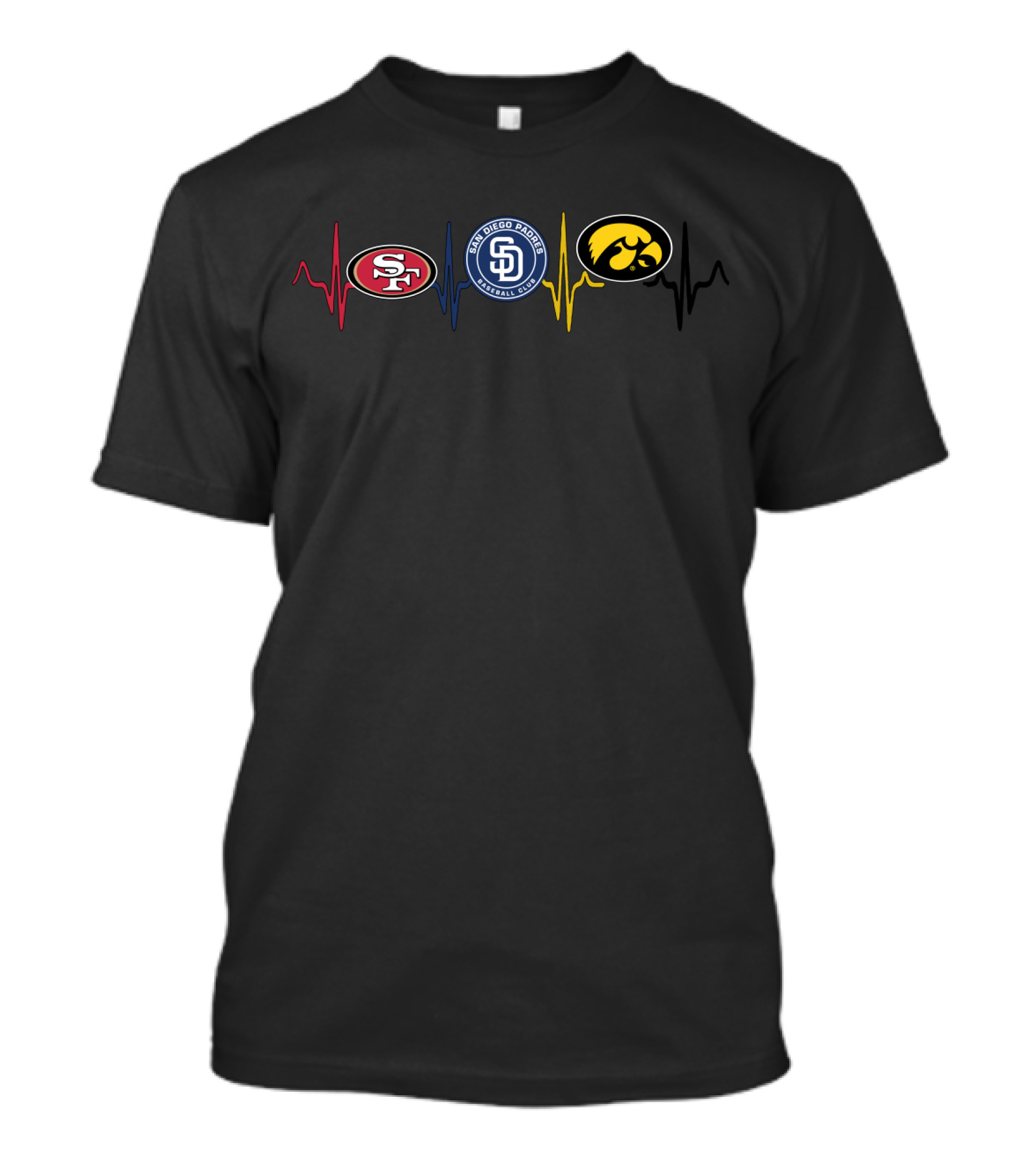 Love 49ers Padres Iowa Hawkeyes Heartbeat T-Shirt