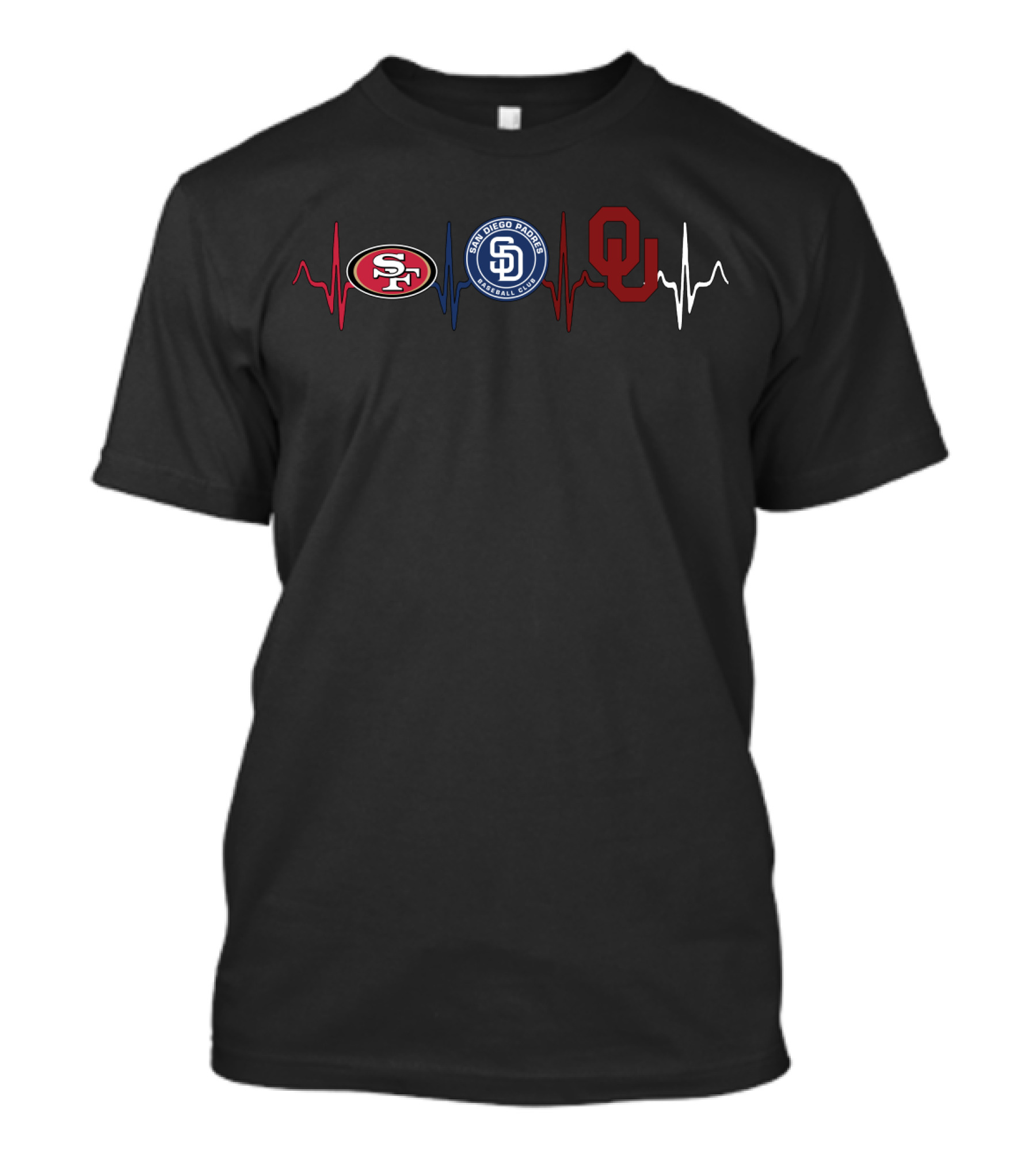 Sf 49ers San Diego Padres Ou Sooners Heartbeat T-Shirt