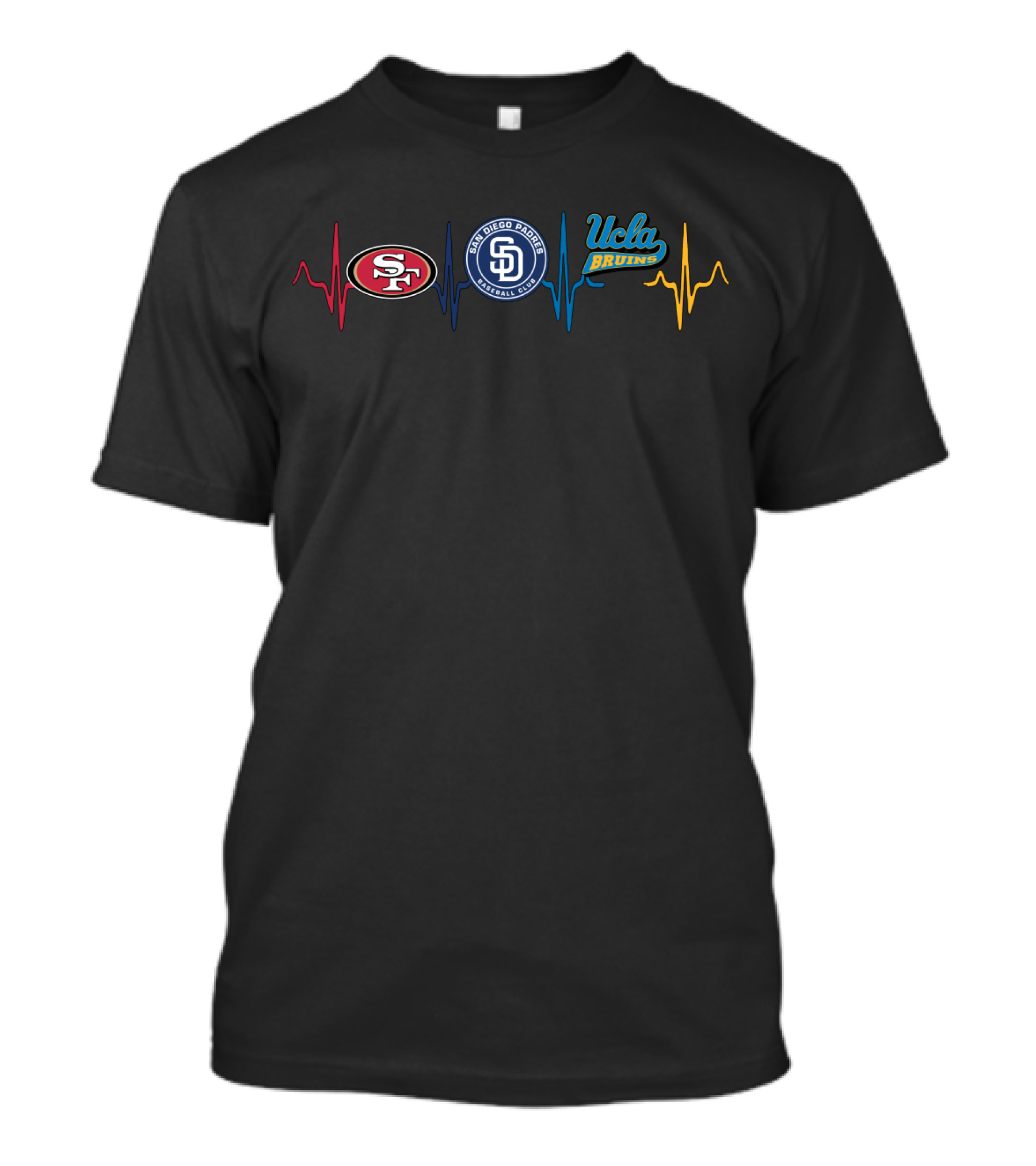 Love 49ers Padres Ucla Bruins Heartbeat T-Shirt