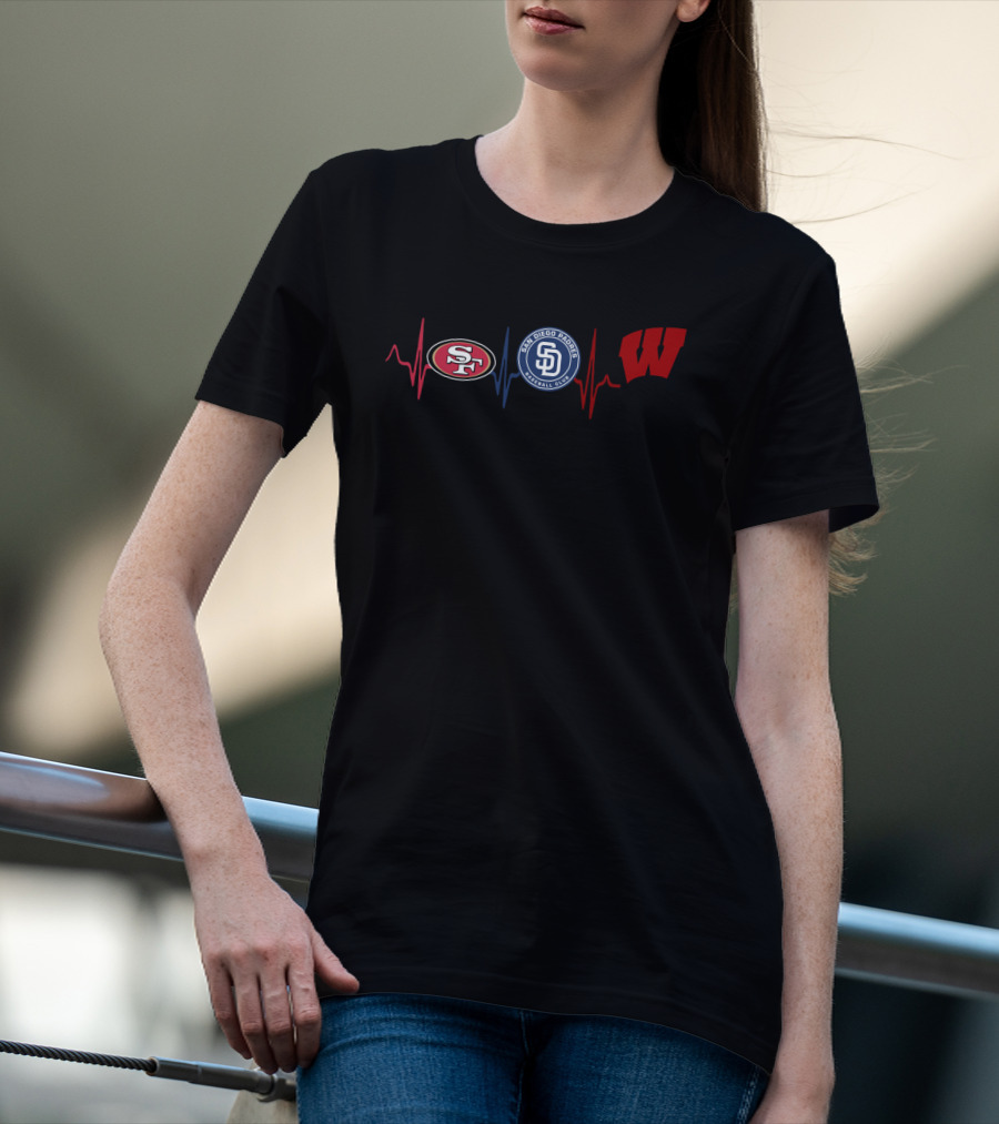 Love 49ers Padres Wisconsin Enthusiast Heartbeat T-Shirt