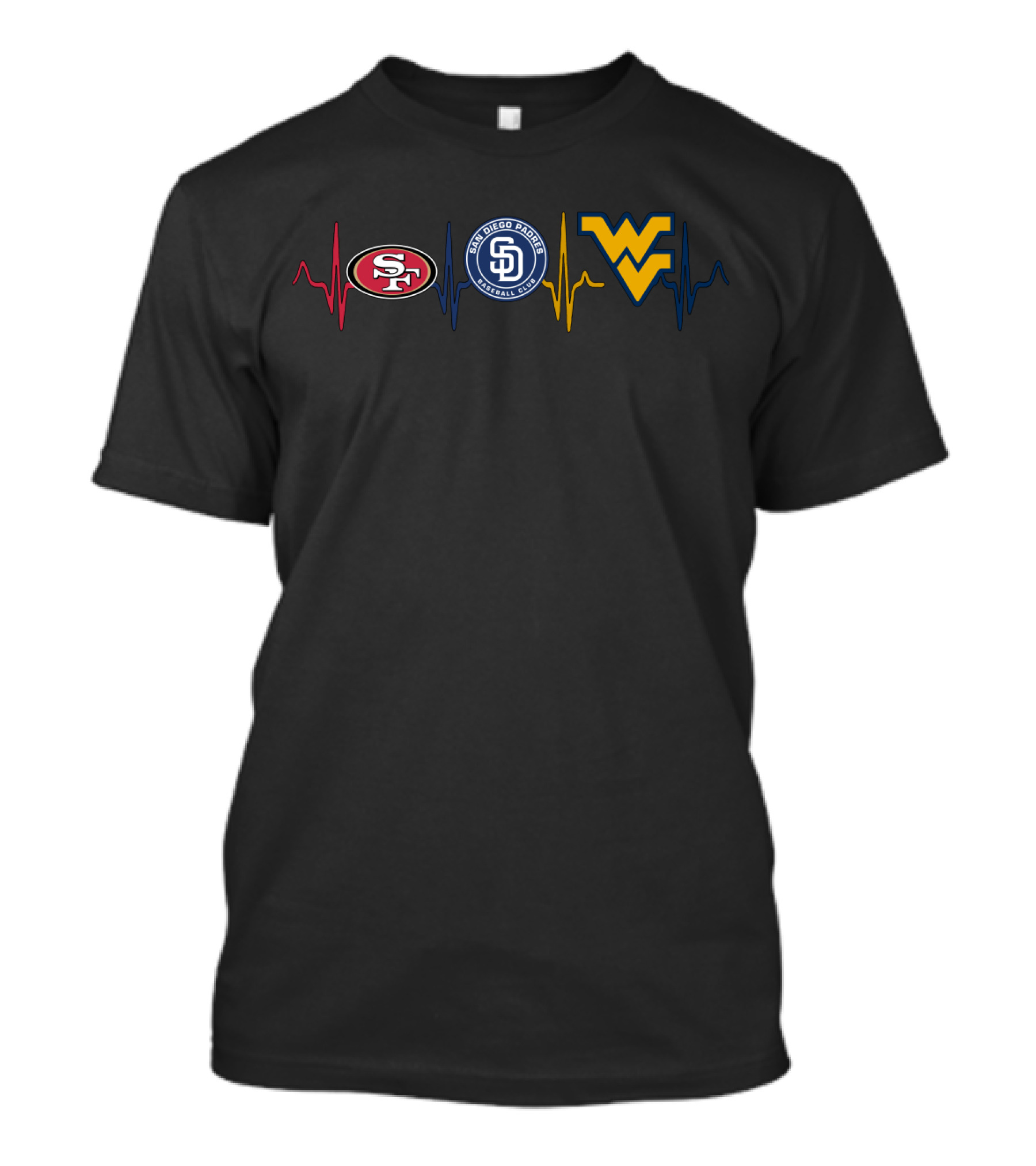 49ers Padres San Diego West Virginia Heartbeat T-Shirt