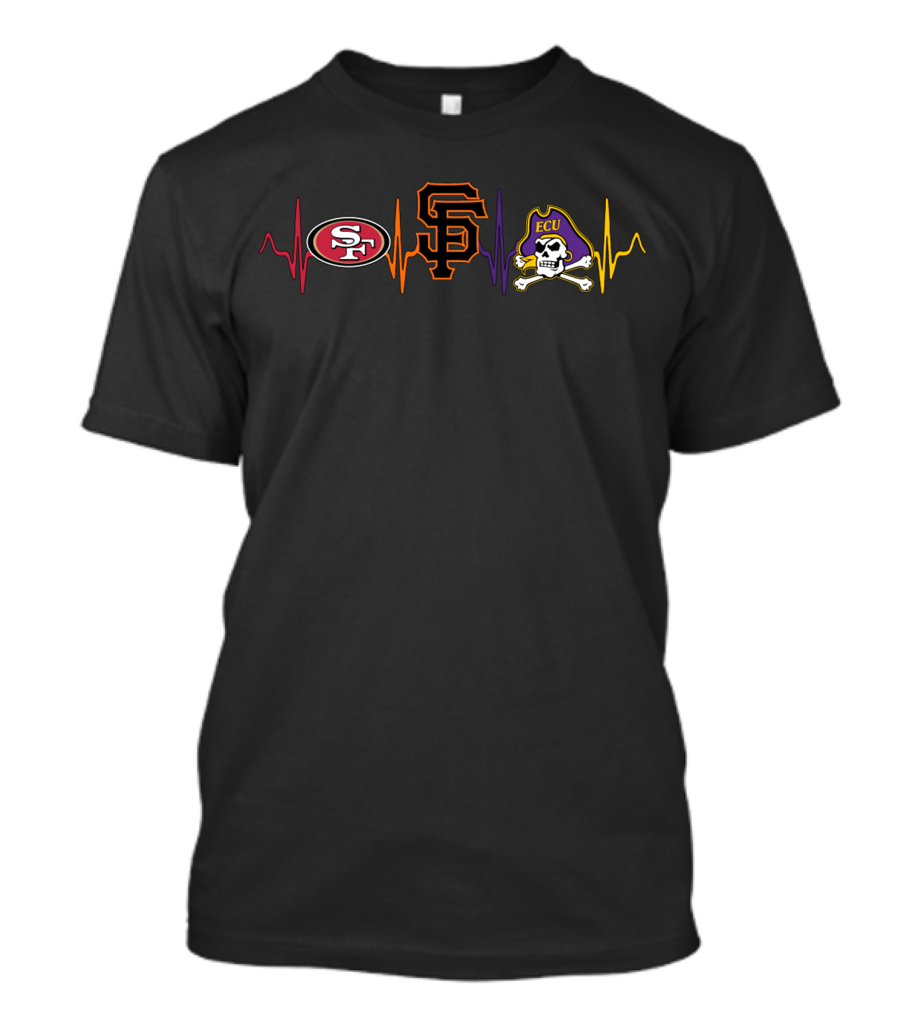 San Francisco 49ers Giants Ecu Pirate Skull Heartbeat T-Shirt