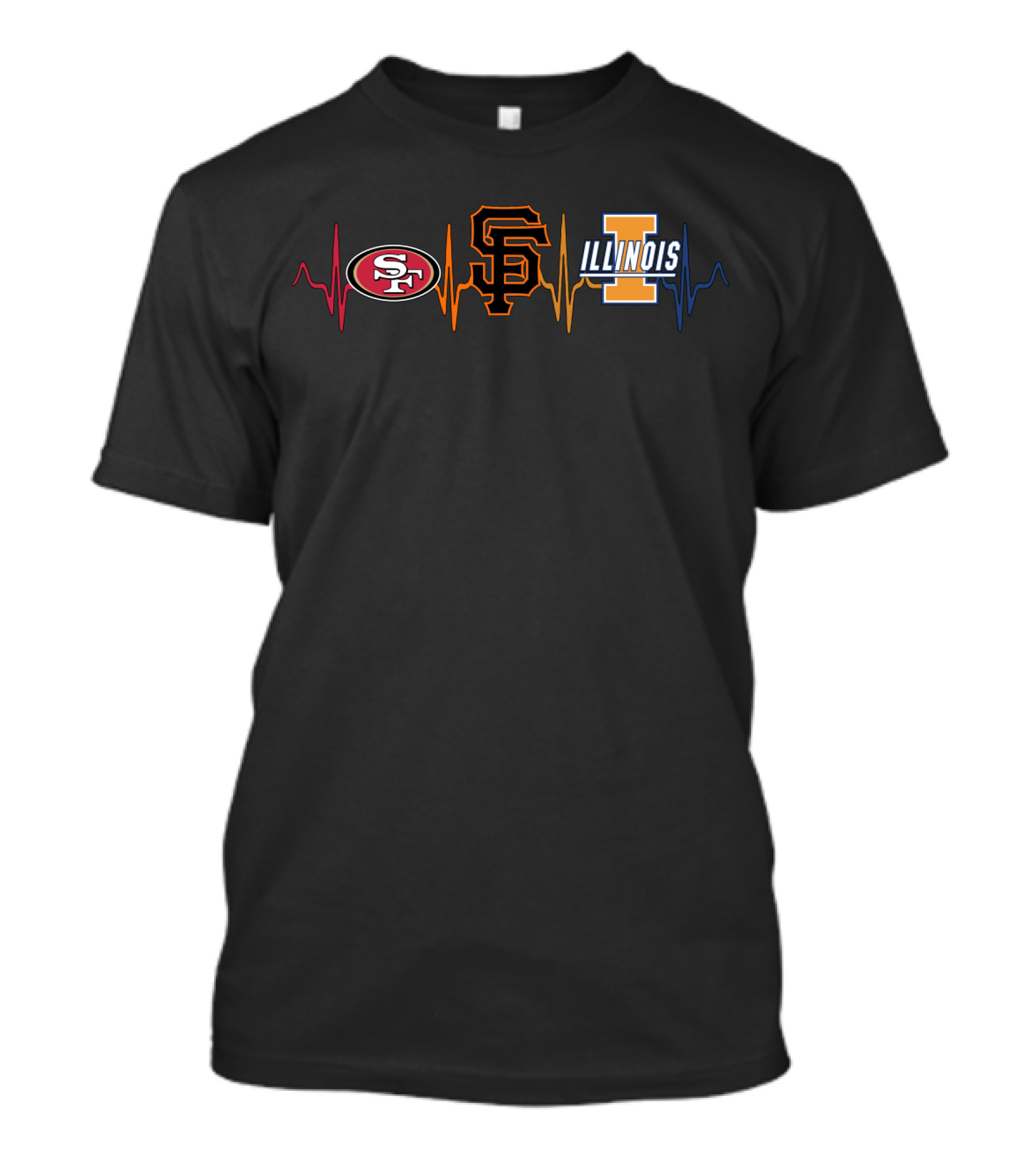 Love 49ers San Francisco Giants Illinois Fighting Illini Heartbeat T-Shirt
