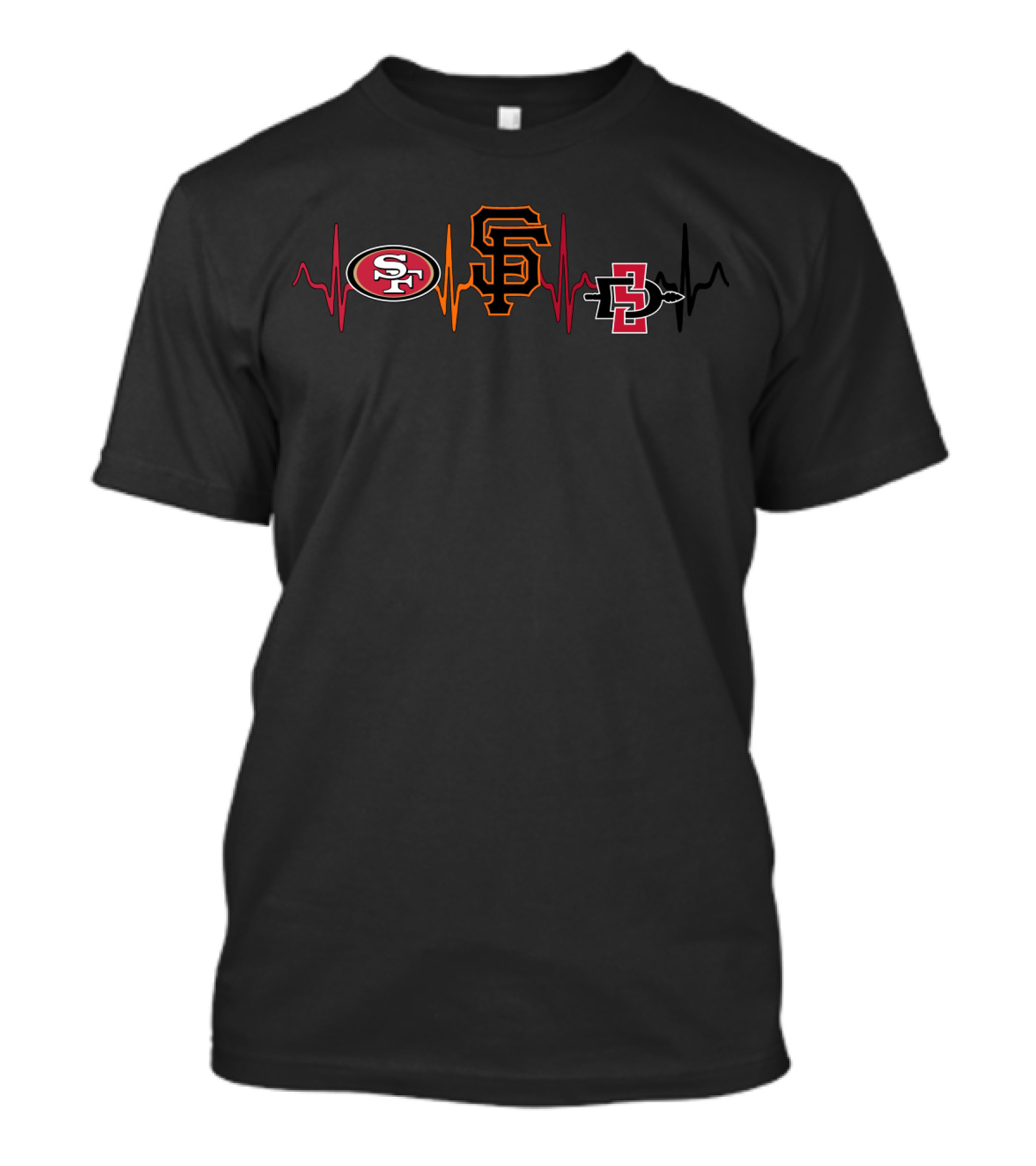 Love 49ers Giants Sdsu Aztecs Heartbeat T-Shirt
