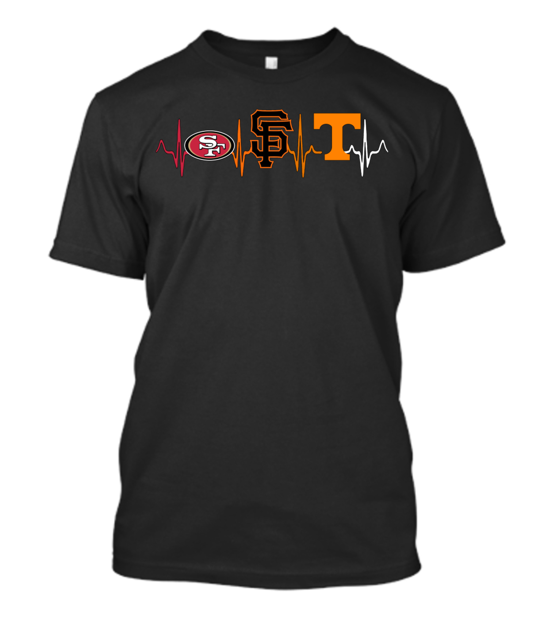 Love 49ers Giants Tennessee Vols Heartbeat Icons T-Shirt