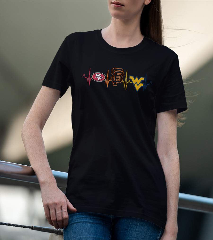 Love 49ers Sf Giants West Virginia Mountaineers Wvm Heartbeat T-Shirt