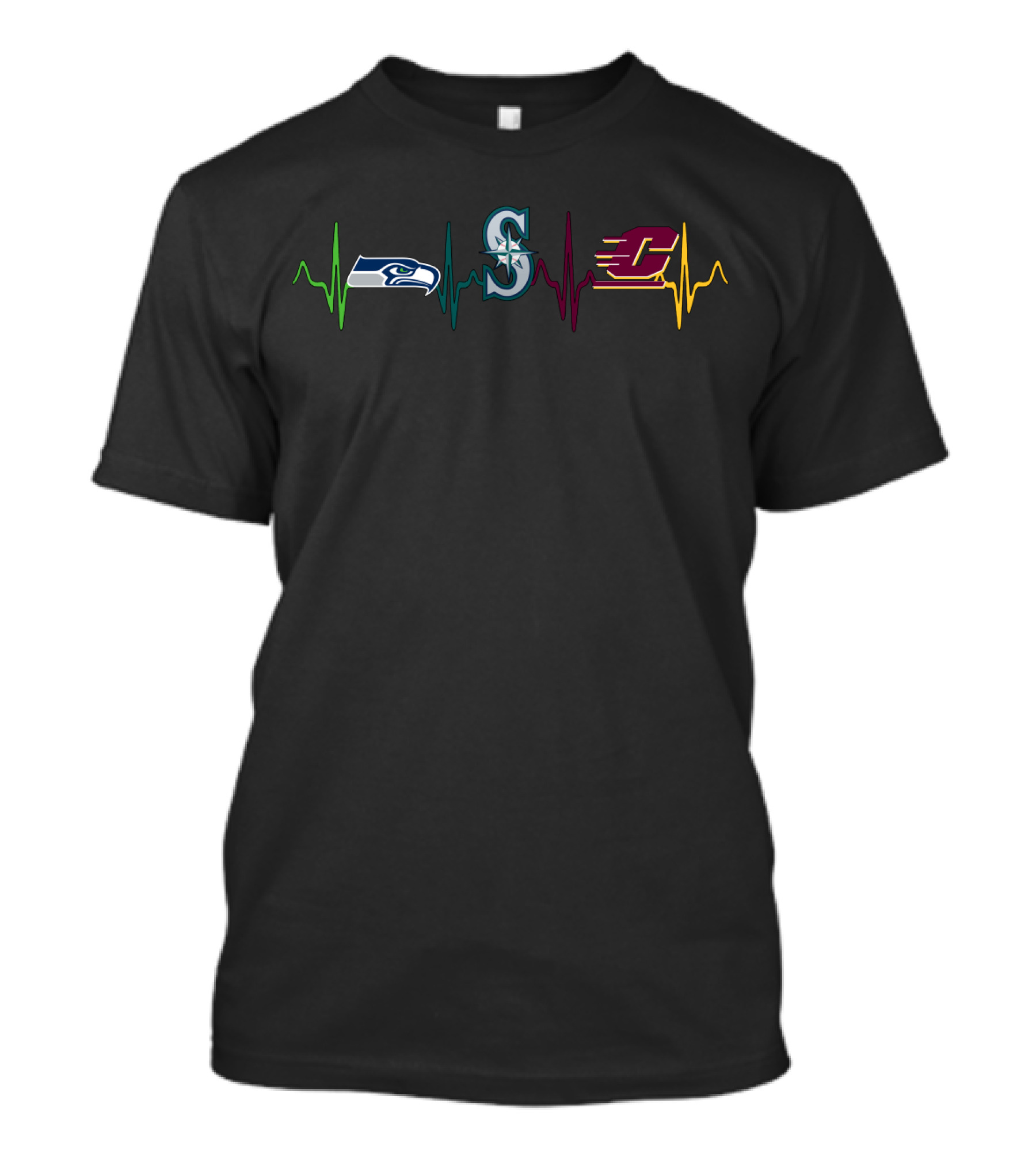 Seahawks Mariners Central Michigan Heartbeat T-Shirt