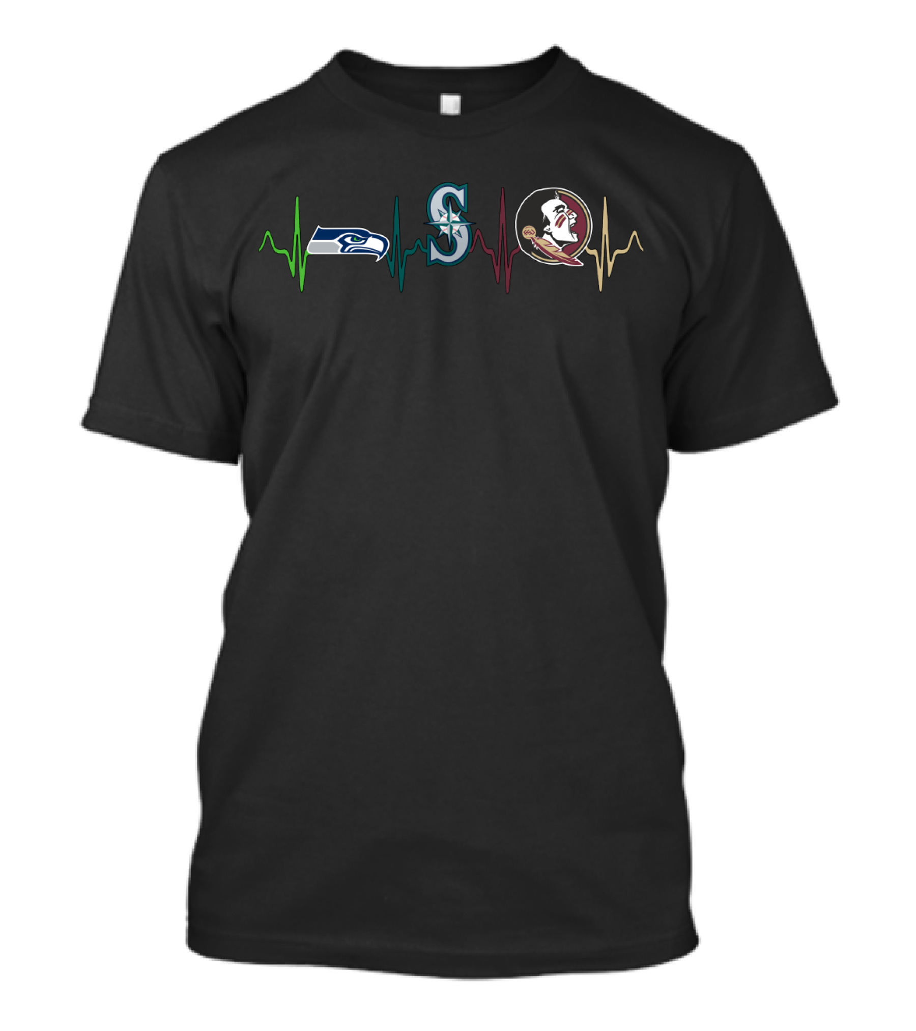 Seahawks Mariners Florida State Seminoles Heartbeat T-Shirt