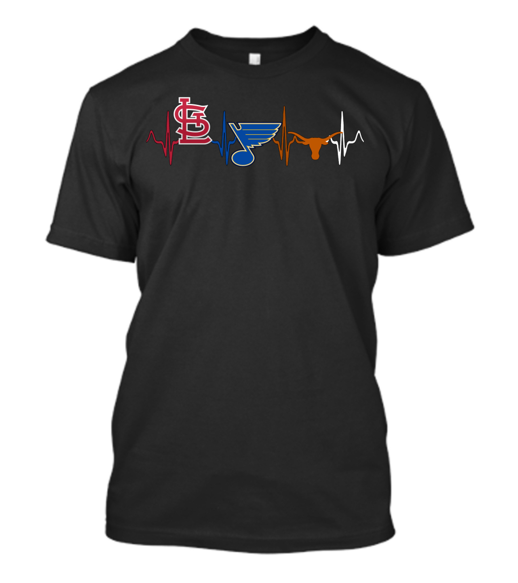 Love Stcardinals Blues Longhorns Heartbeat T-Shirt