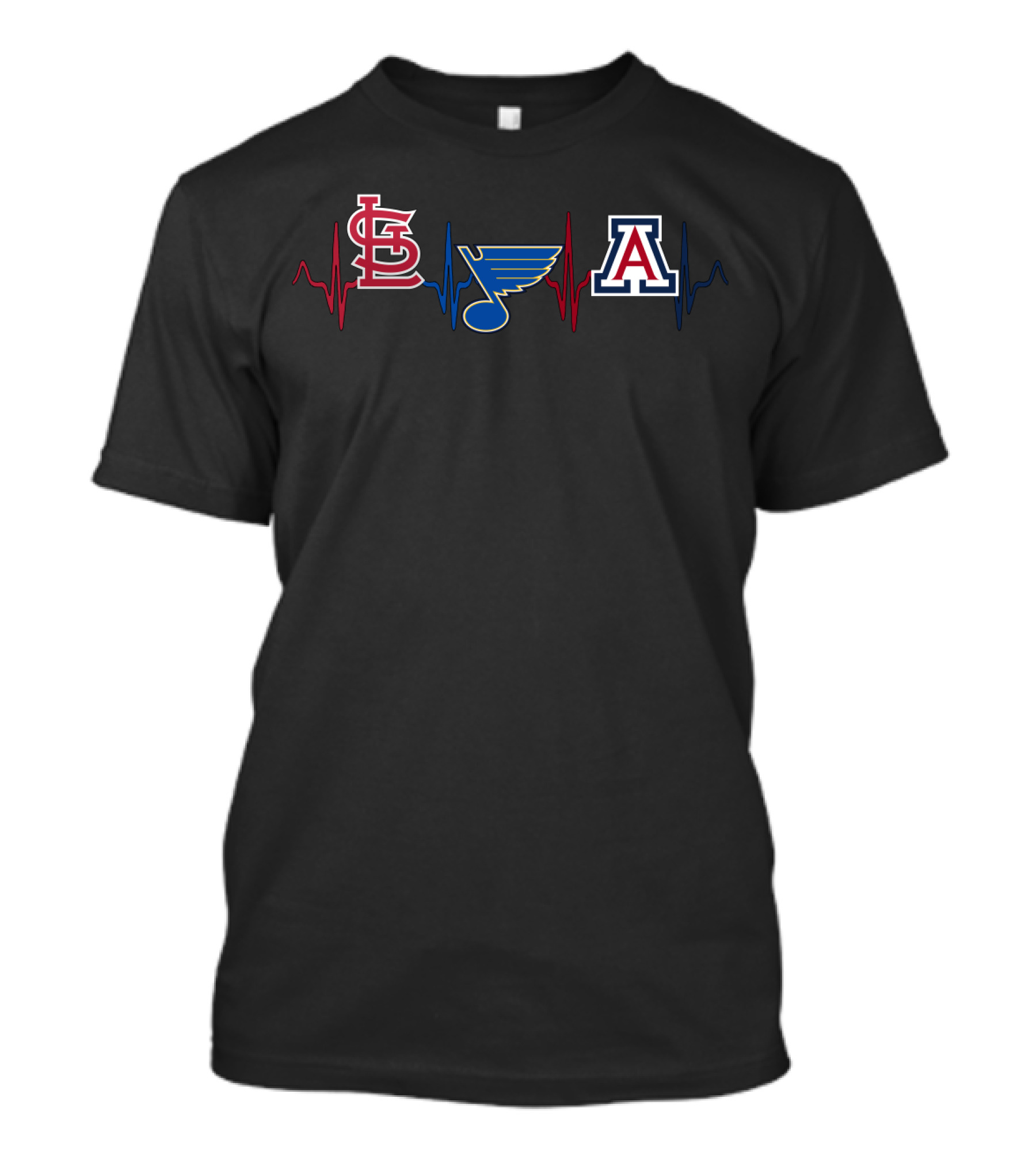 Love St. Louis Cardinals Blues Arizona Wildcats Heartbeat T-Shirt