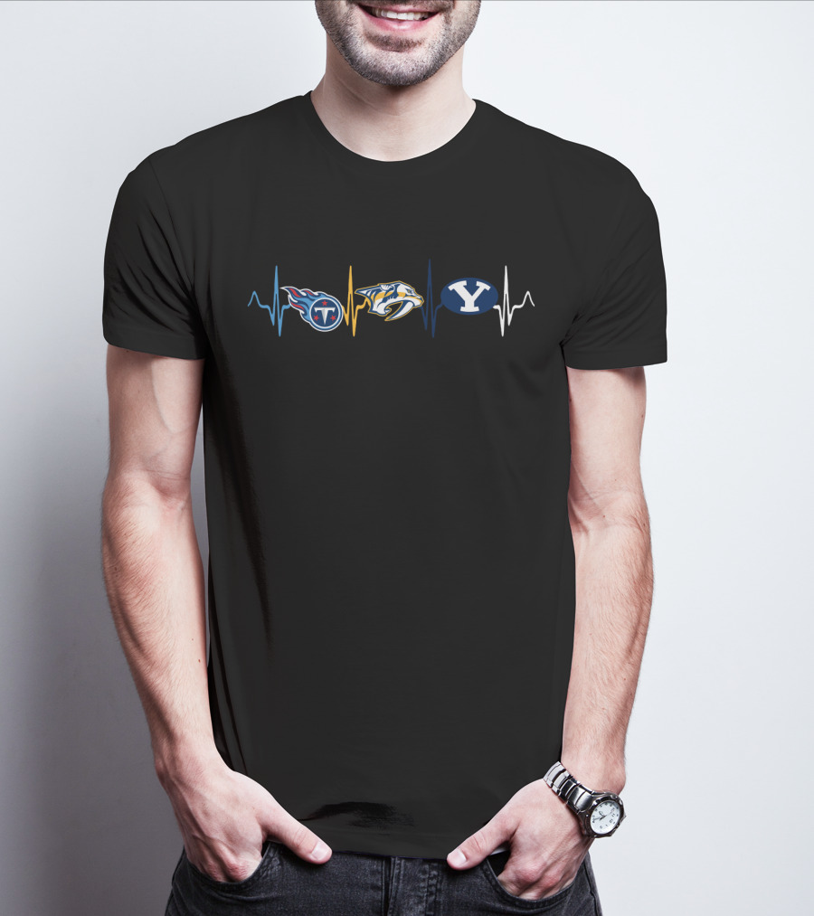 Titans Predators Byu Heartbeat Logos T-Shirt