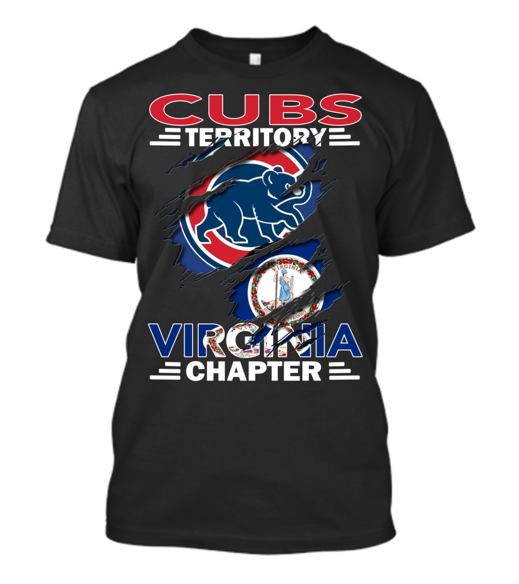 Cubs Territory Virginia Chapter Slash Design With Chicago Cubs Logo And Virginia State Emblem T-Shirt