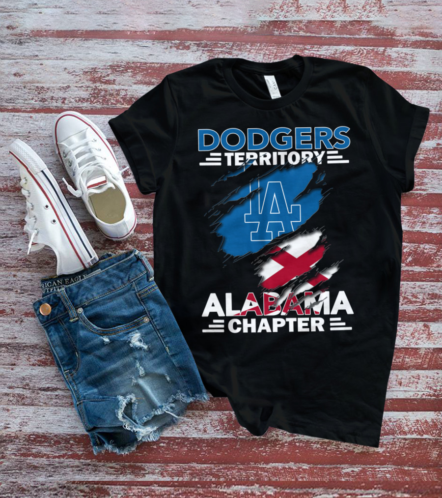 Dodgers Territory Alabama Chapter LA Logo Red X Flag T-Shirt