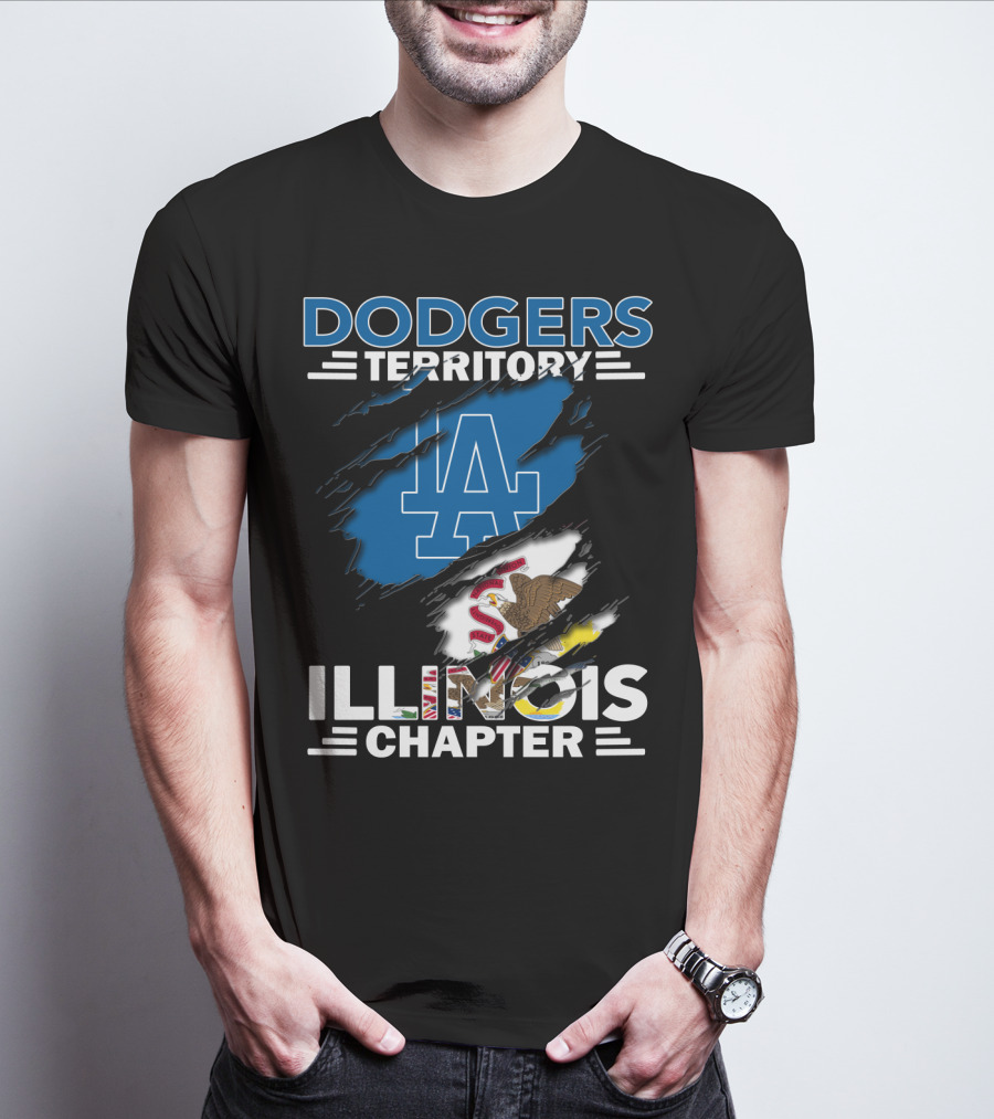 Dodgers Territory Illinois Chapter LA Logo And Illinois Flag Emblem T-Shirt