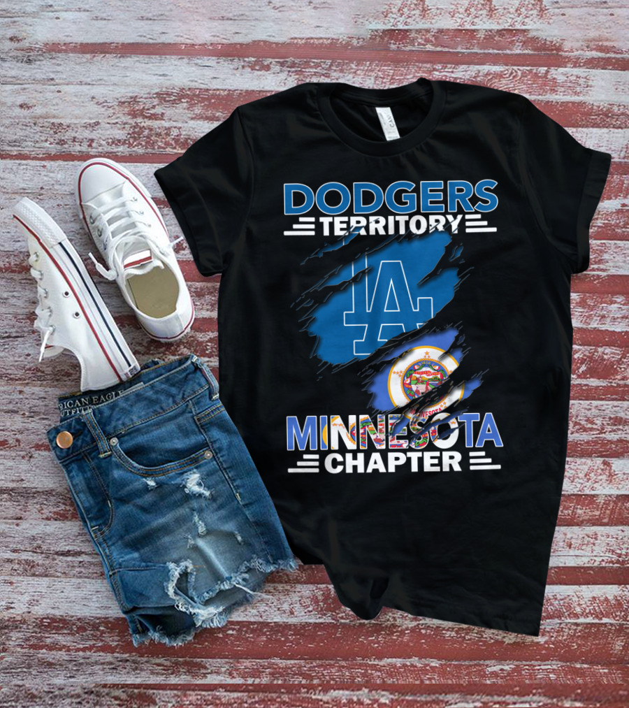 Dodgers Territory Minnesota Chapter LA Logo With Minnesota State Flag Elements T-Shirt