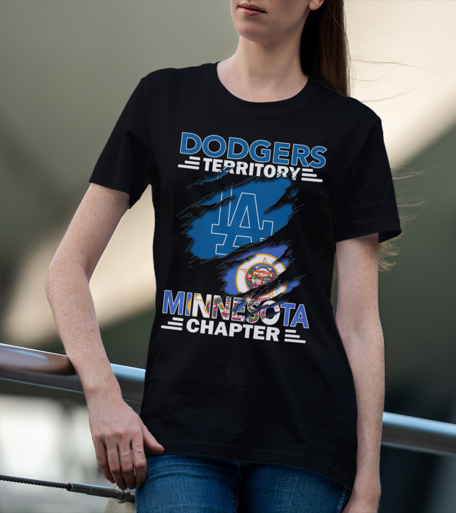 Dodgers Territory Minnesota Chapter LA Logo With Minnesota State Flag Elements T-Shirt