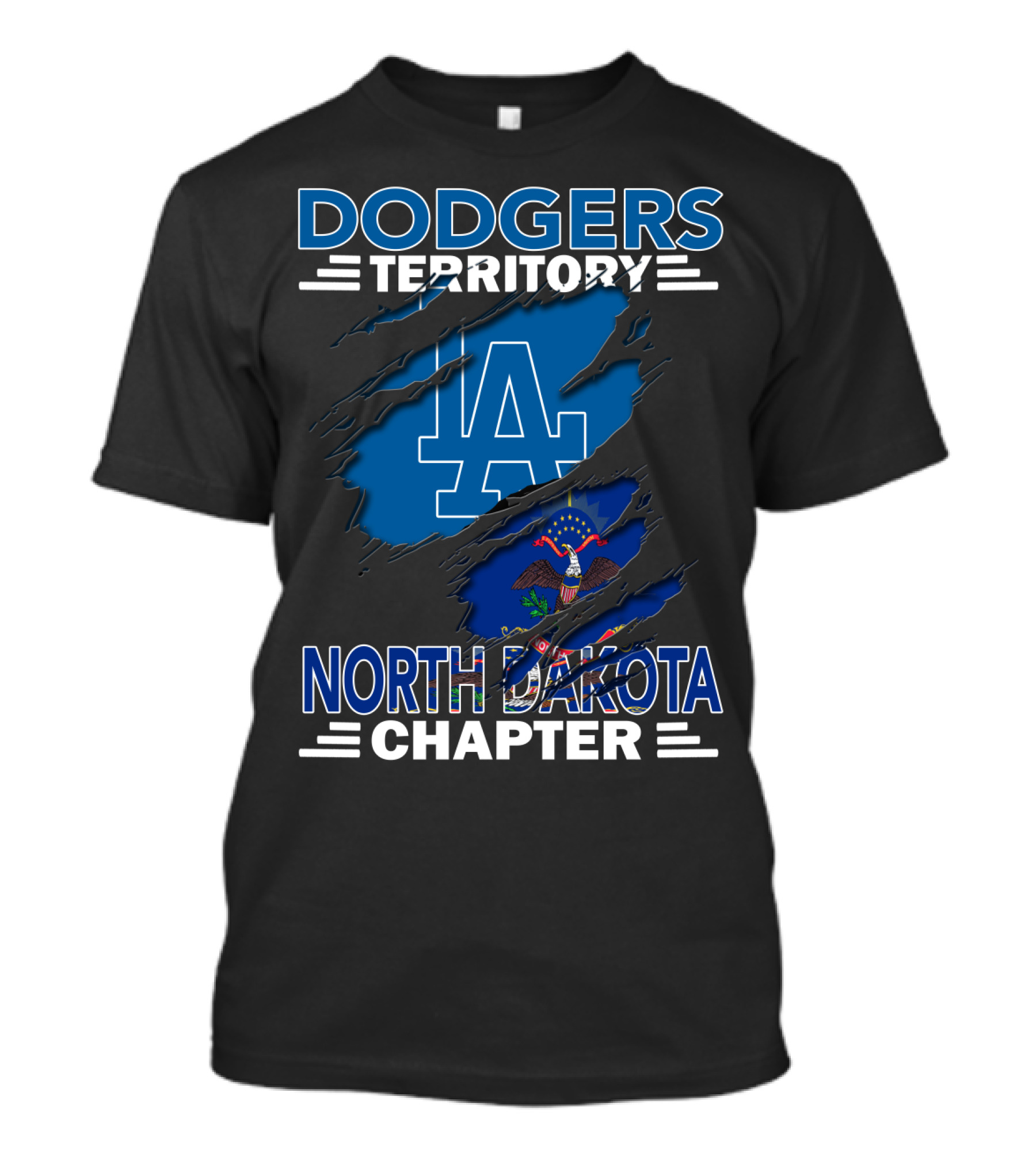 Dodgers Territory North Dakota Chapter LA Logo And State Flag T-Shirt