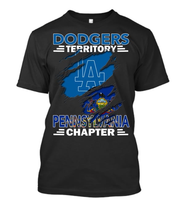 Dodgers Territory Pennsylvania Chapter LA Logo With Pennsylvania State Flag T-Shirt