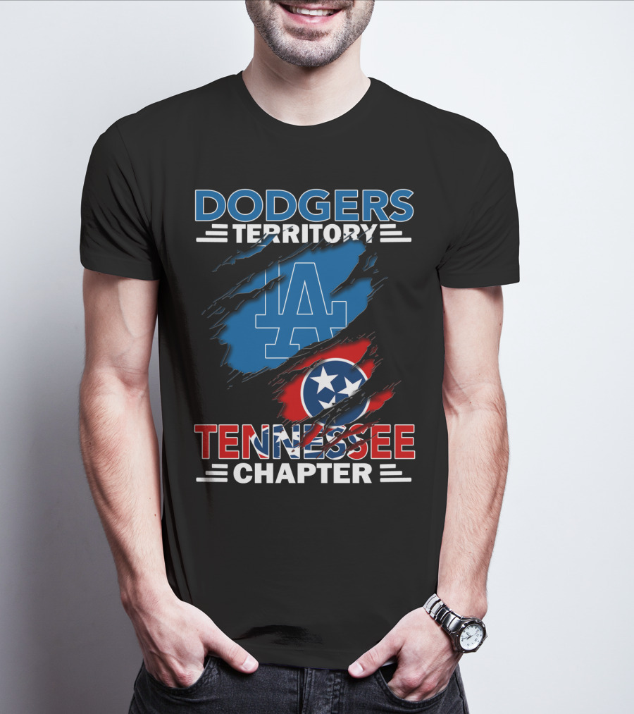 Dodgers Territory LA Logo Tennessee Chapter Tri-Star Flag T-Shirt