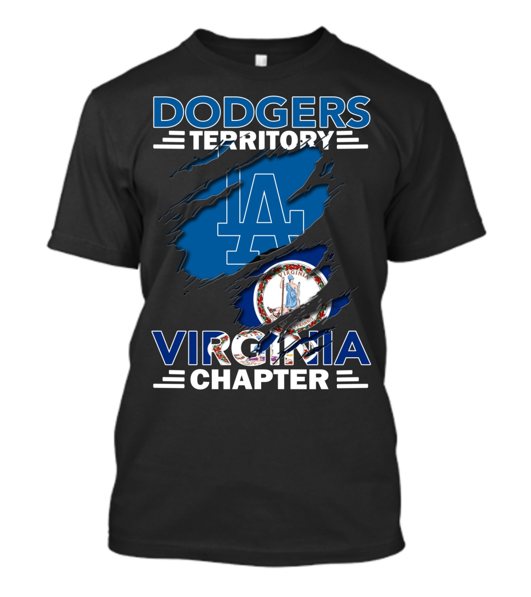 Los Angeles Dodgers LA Logo Virginia State Emblem Dodgers Territory Virginia Chapter T-Shirt
