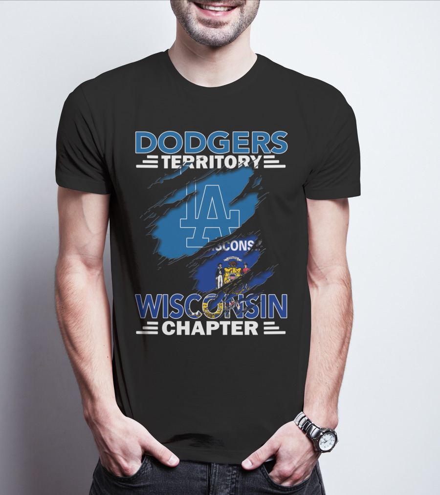 Dodgers Territory Wisconsin Chapter LA Logo Blue Background T-Shirt