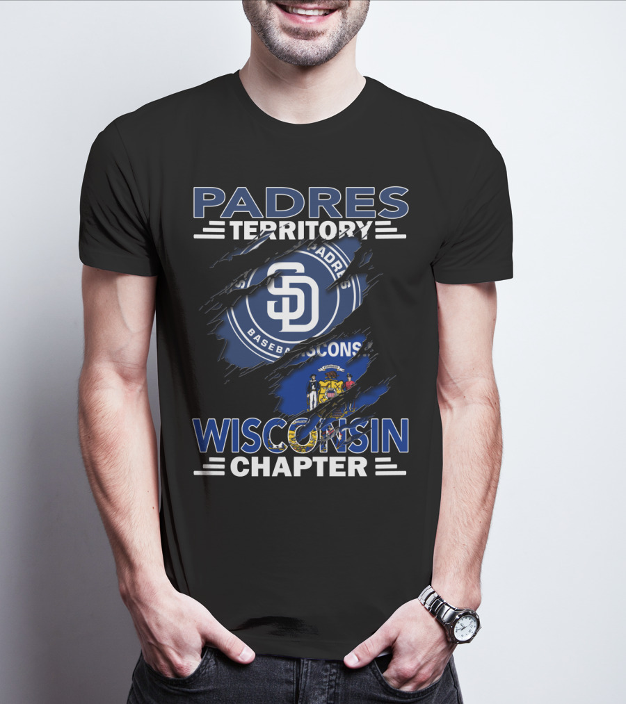 Padres Territory Wisconsin Chapter Baseball SD Logo Wisconsin Flag T-Shirt