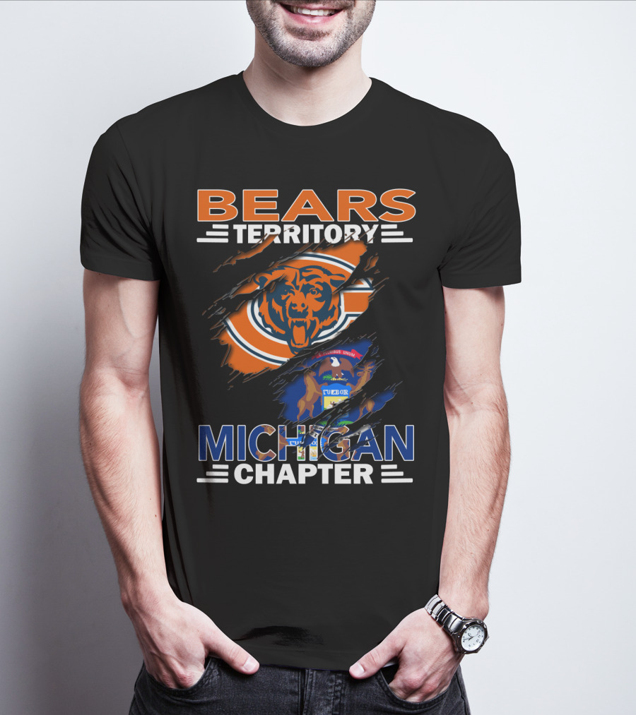 Bears Territory Detroit Michigan Chapter Logo Featuring Bear Mascot And State Flag T-Shirt
