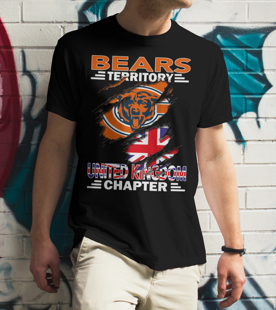Bears Territory United Kingdom Chapter NFL Fan Club Logo With Union Jack And Bear Emblem T-Shirt