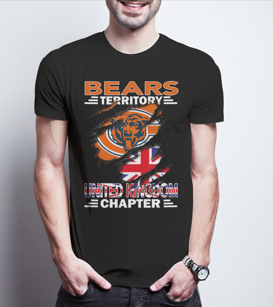 Bears Territory United Kingdom Chapter NFL Fan Club Logo With Union Jack And Bear Emblem T-Shirt