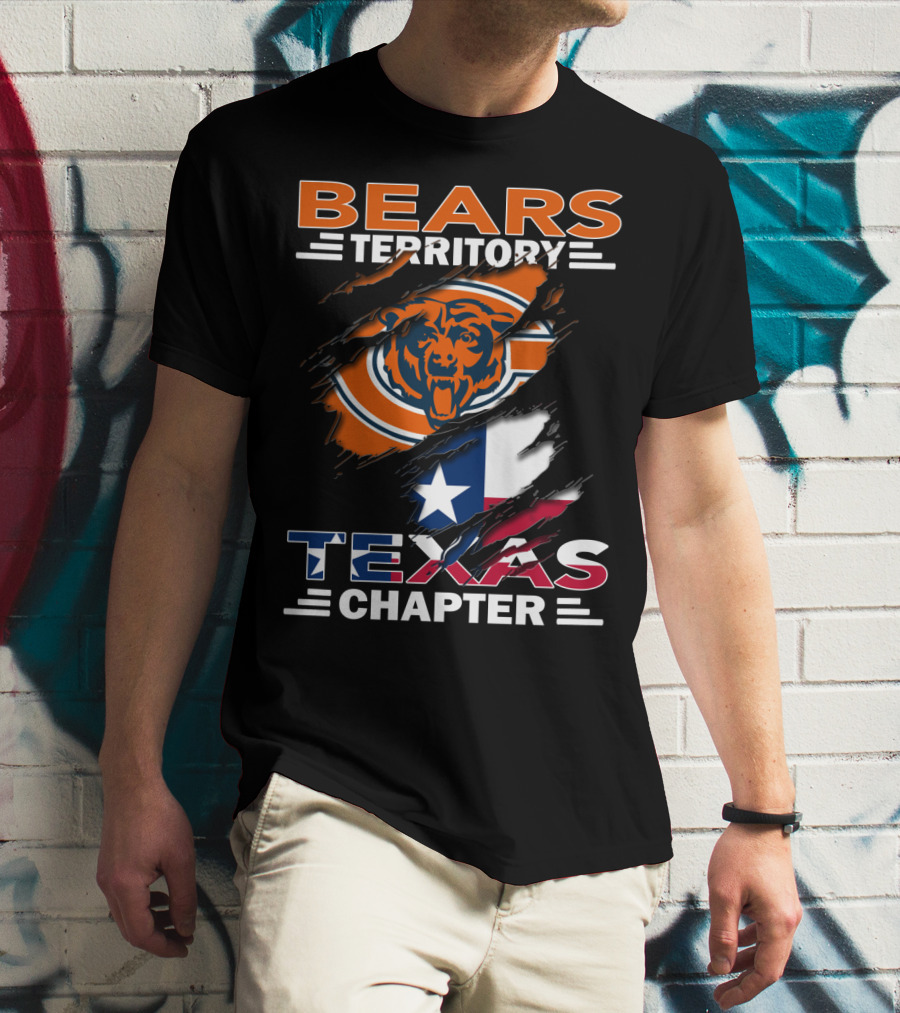 Bears Territory Texas Chapter Chicago Bears Logo Ripped Texas Flag T-Shirt