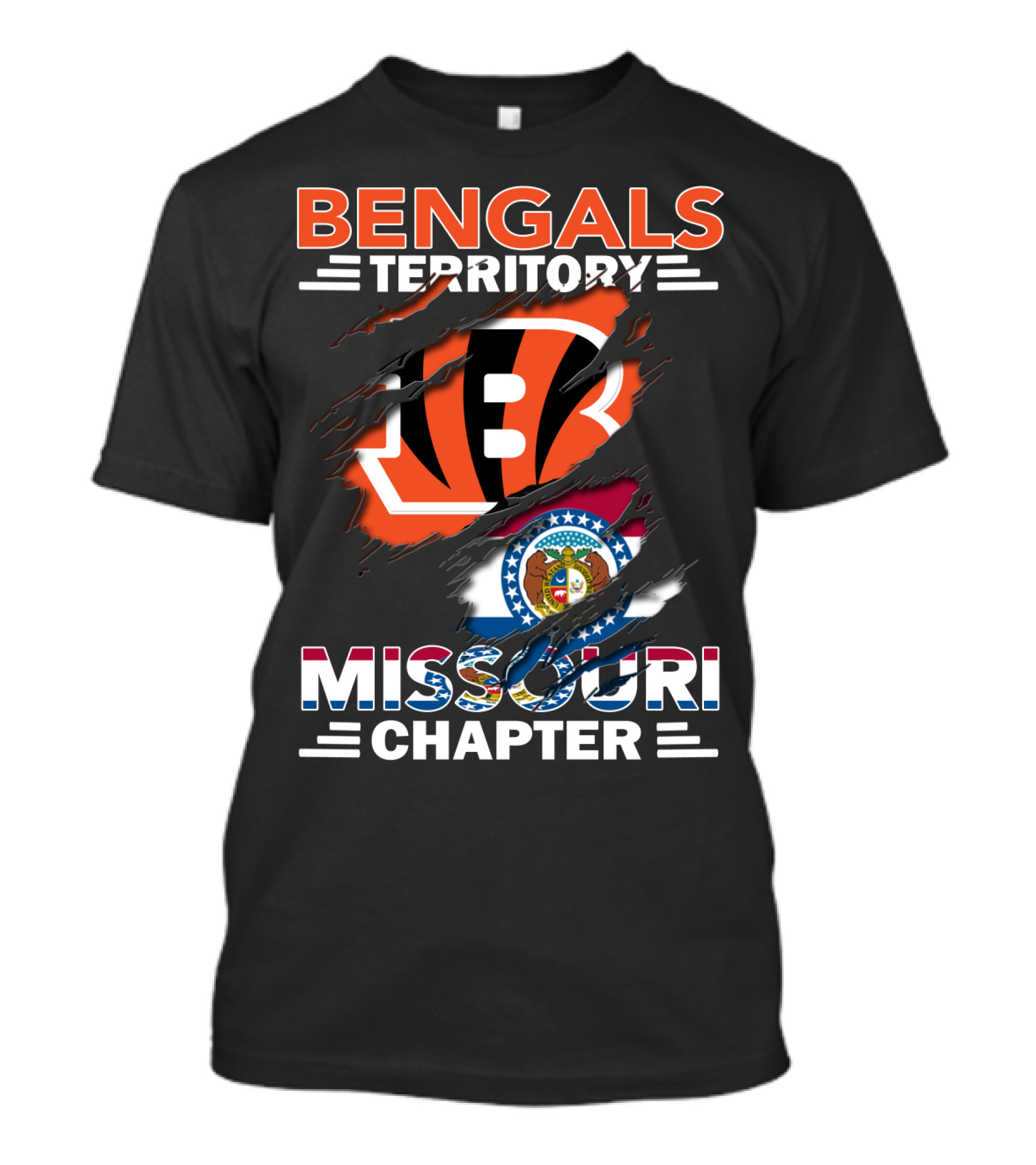 Bengals Territory Missouri Chapter With Torn Logo And State Flag T-Shirt