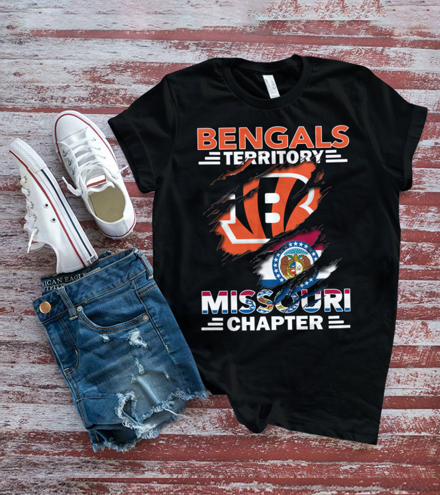 Bengals Territory Missouri Chapter With Torn Logo And State Flag T-Shirt