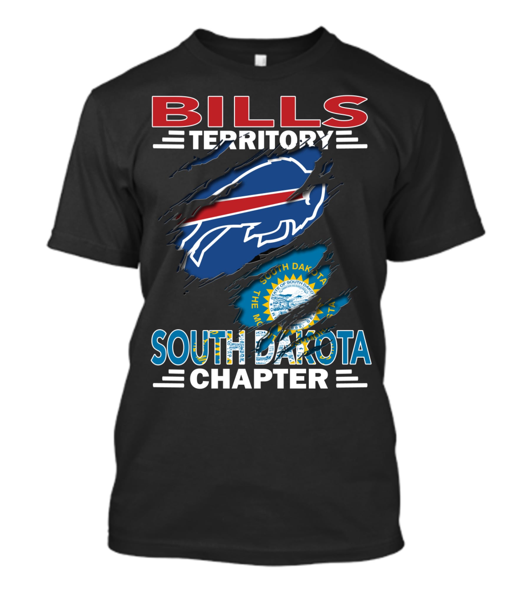 Bills Territory South Dakota Chapter Logo With South Dakota Flag And Buffalo Football T-Shirt
