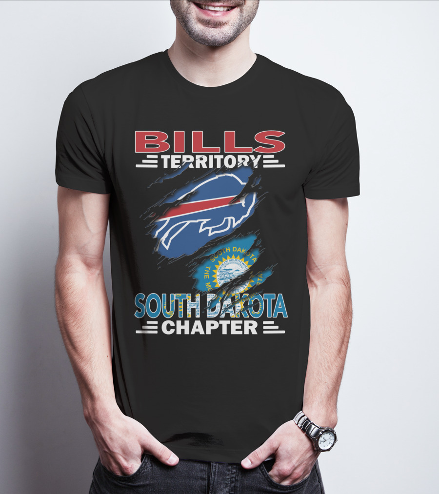 Bills Territory South Dakota Chapter Logo With South Dakota Flag And Buffalo Football T-Shirt