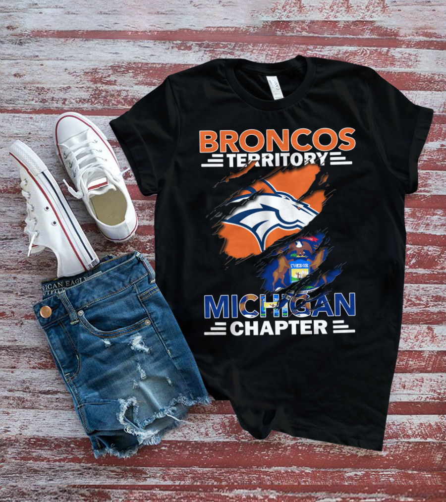 Broncos Territory Michigan Chapter Denver Logo State Flag Fusion T-Shirt