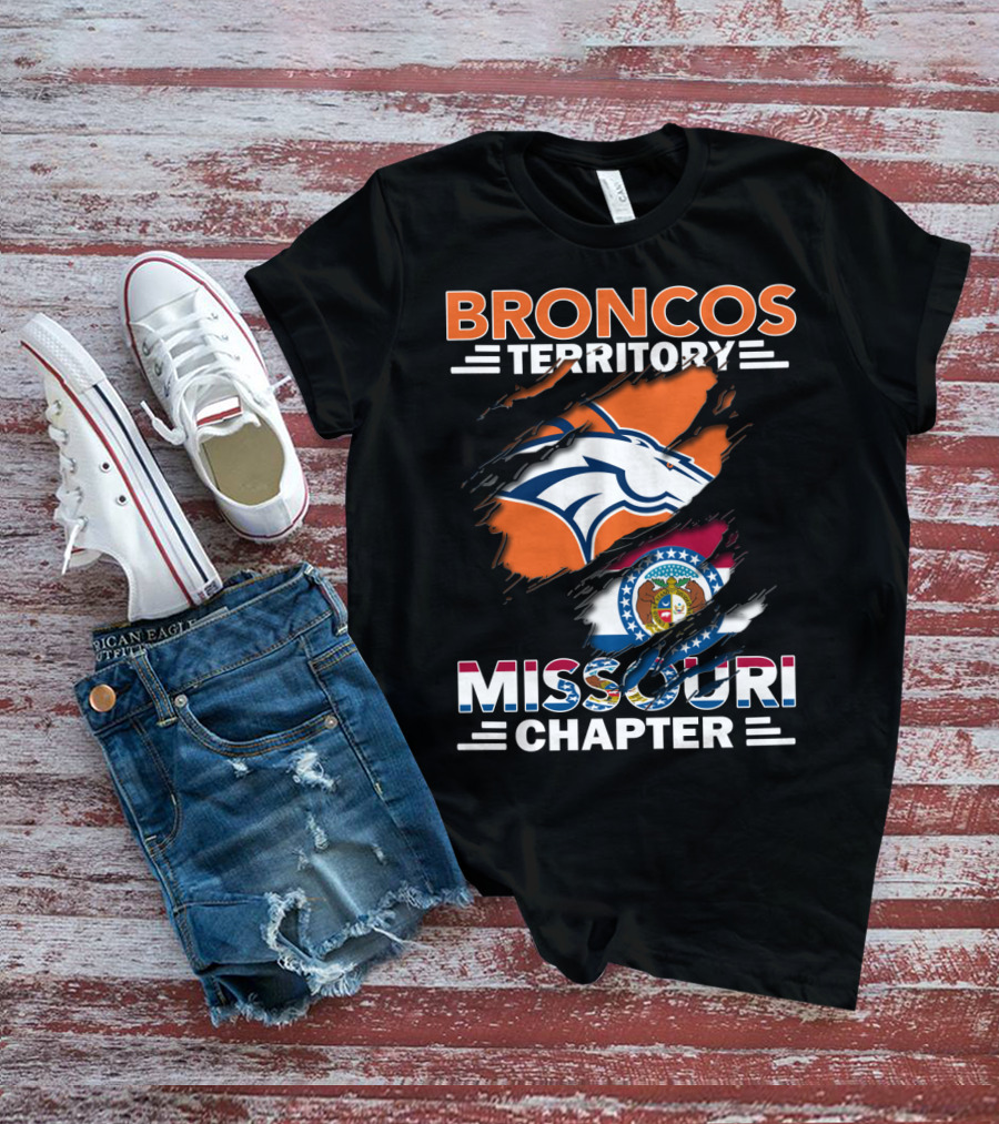 Broncos Territory Missouri Chapter Denver Broncos Logo And Missouri State Flag T-Shirt