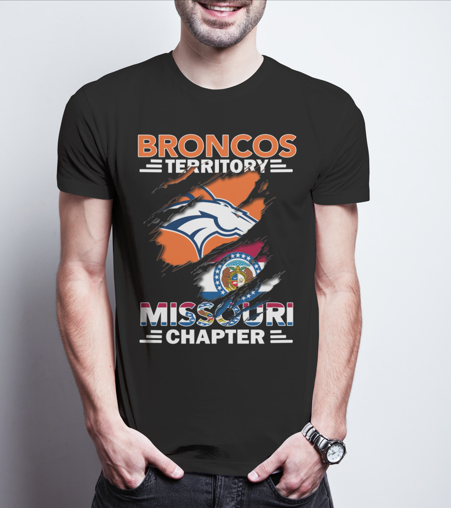 Broncos Territory Missouri Chapter Denver Broncos Logo And Missouri State Flag T-Shirt