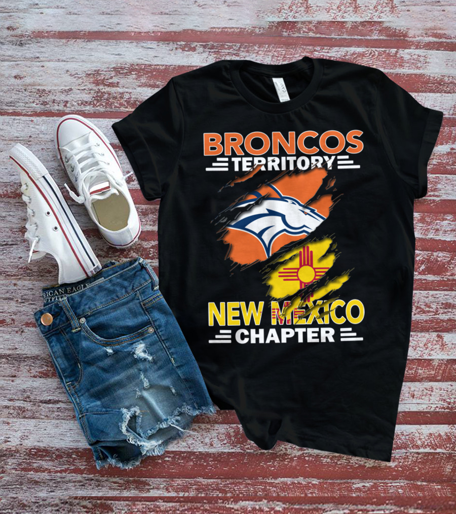 Broncos Territory New Mexico Chapter Ripped Logo And Zia T-Shirt