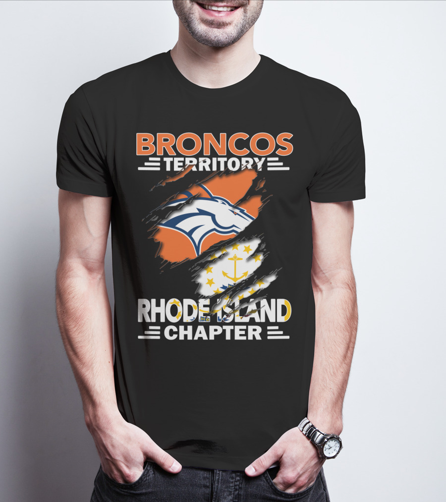 Broncos Territory Rhode Island Chapter Logo With Ripped Flag T-Shirt